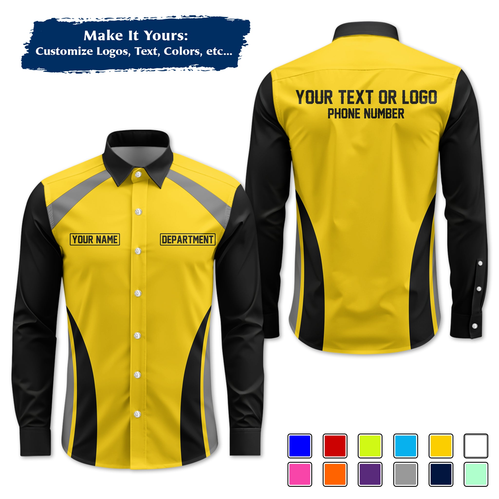 Custom Long-Sleeve Work Shirt Uniform, Personalized with Your Company Logo, Name & Phone WSLS09