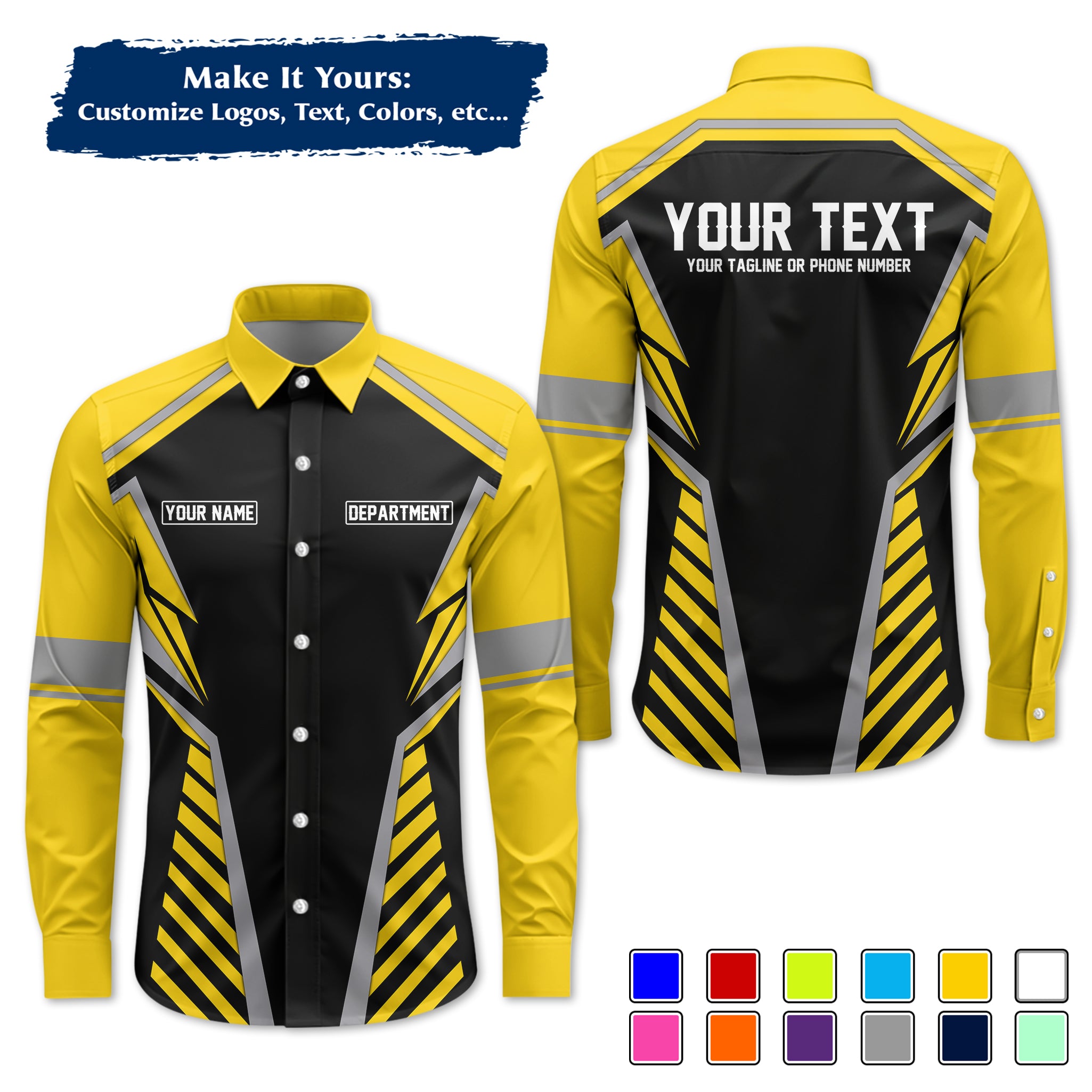 Custom Long-Sleeve Work Shirt Uniform, Personalized with Your Company Logo, Name & Phone WSLS17