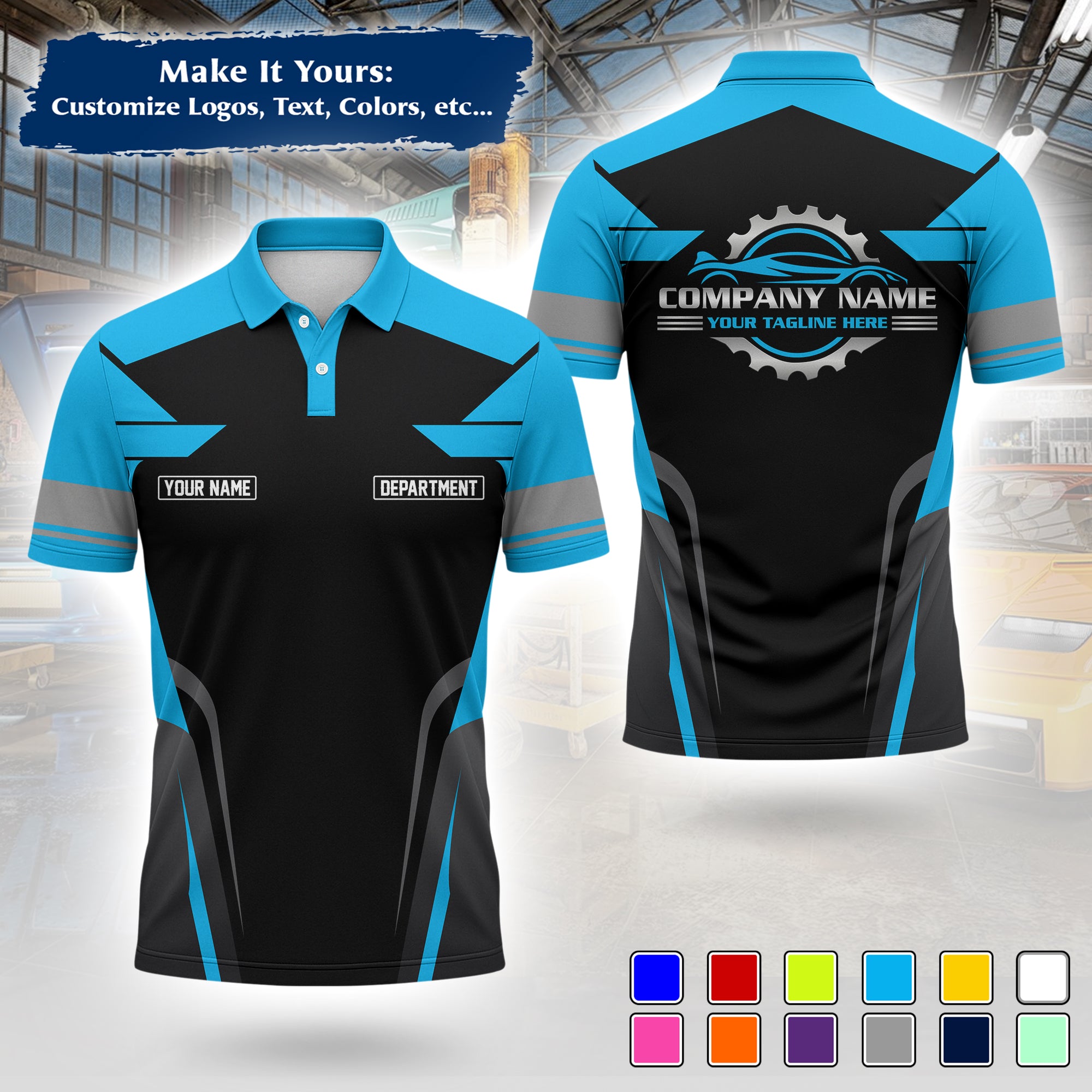 Custom Auto Mechanic Polo Uniform | Embroidered Garage Logo, Tech Name & Phone MCNPL01