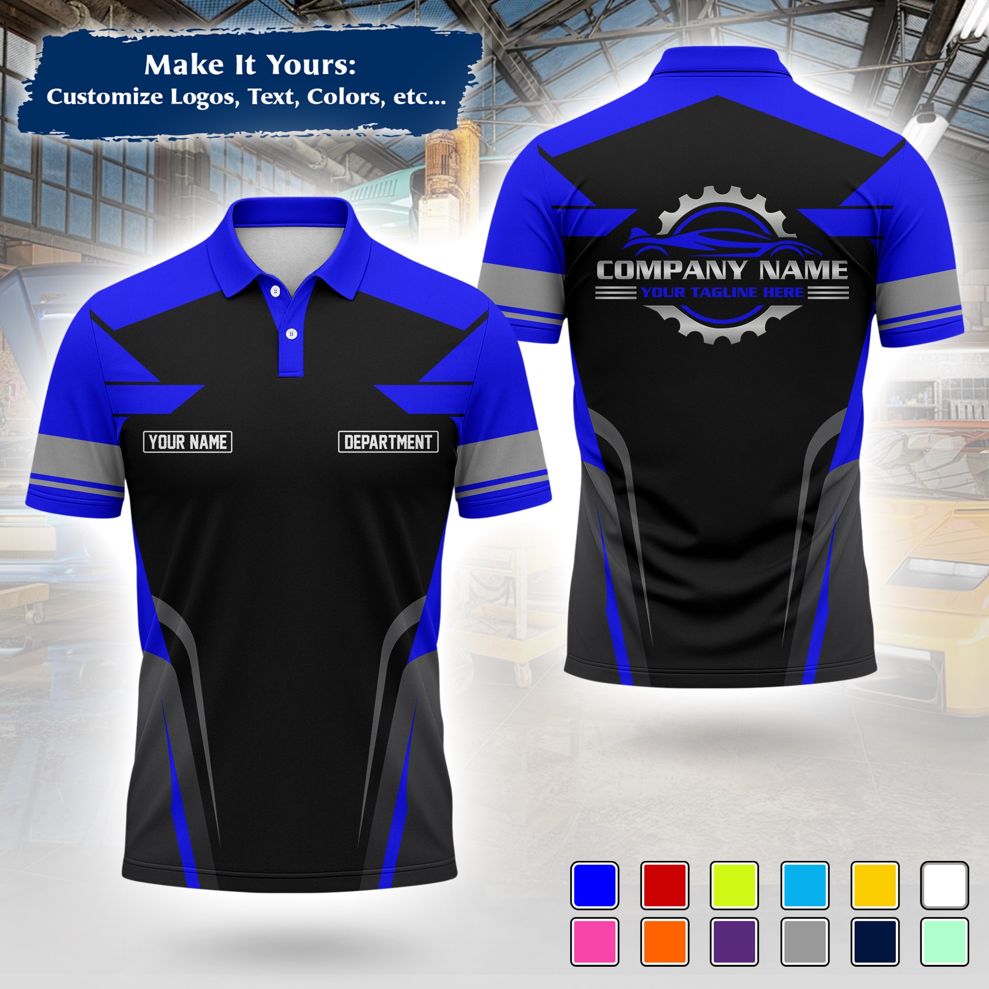 Custom Auto Mechanic Polo Uniform | Embroidered Garage Logo, Tech Name & Phone MCNPL01