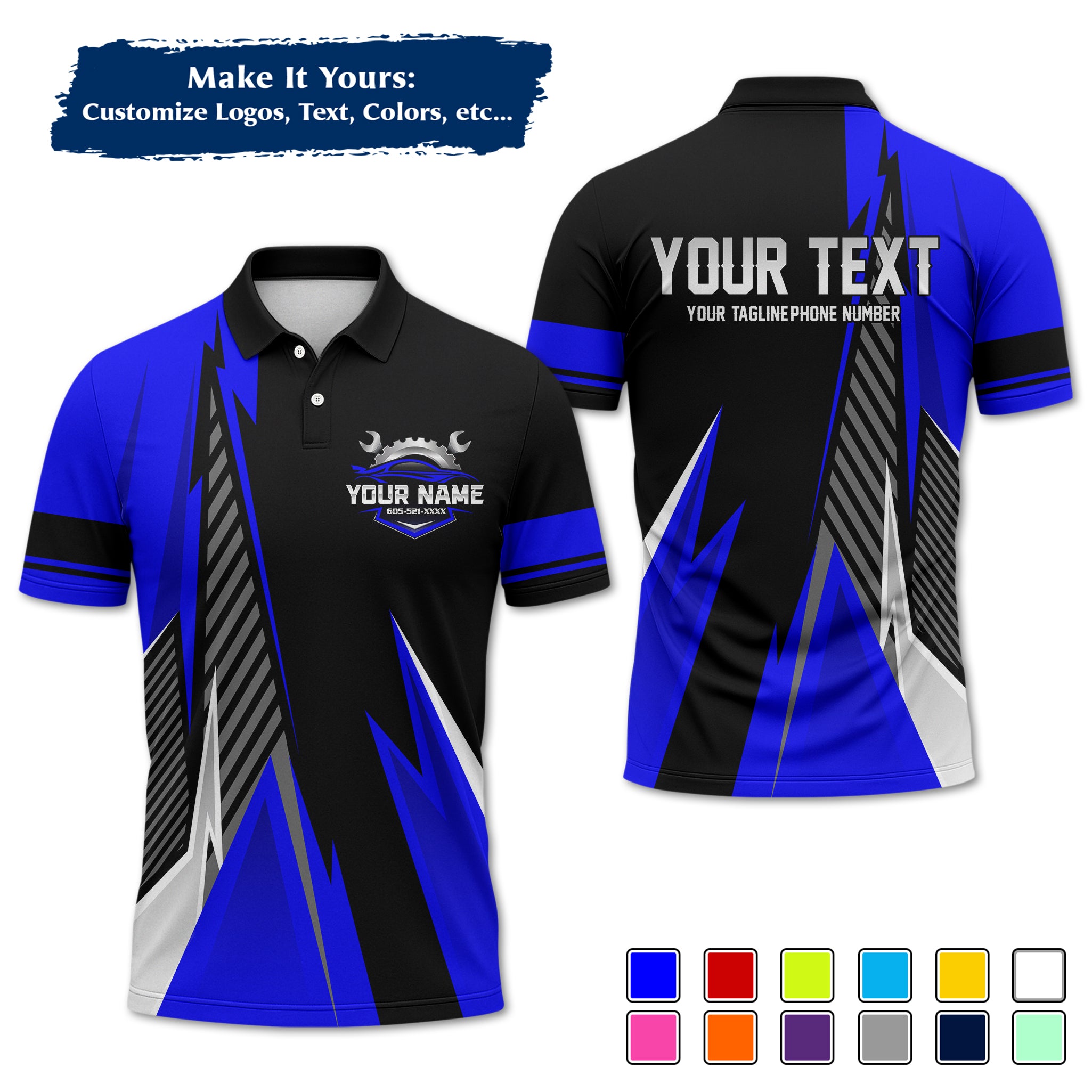 Custom Auto Mechanic Polo Uniform, Garage Logo, Tech Name & Phone MCNPL02