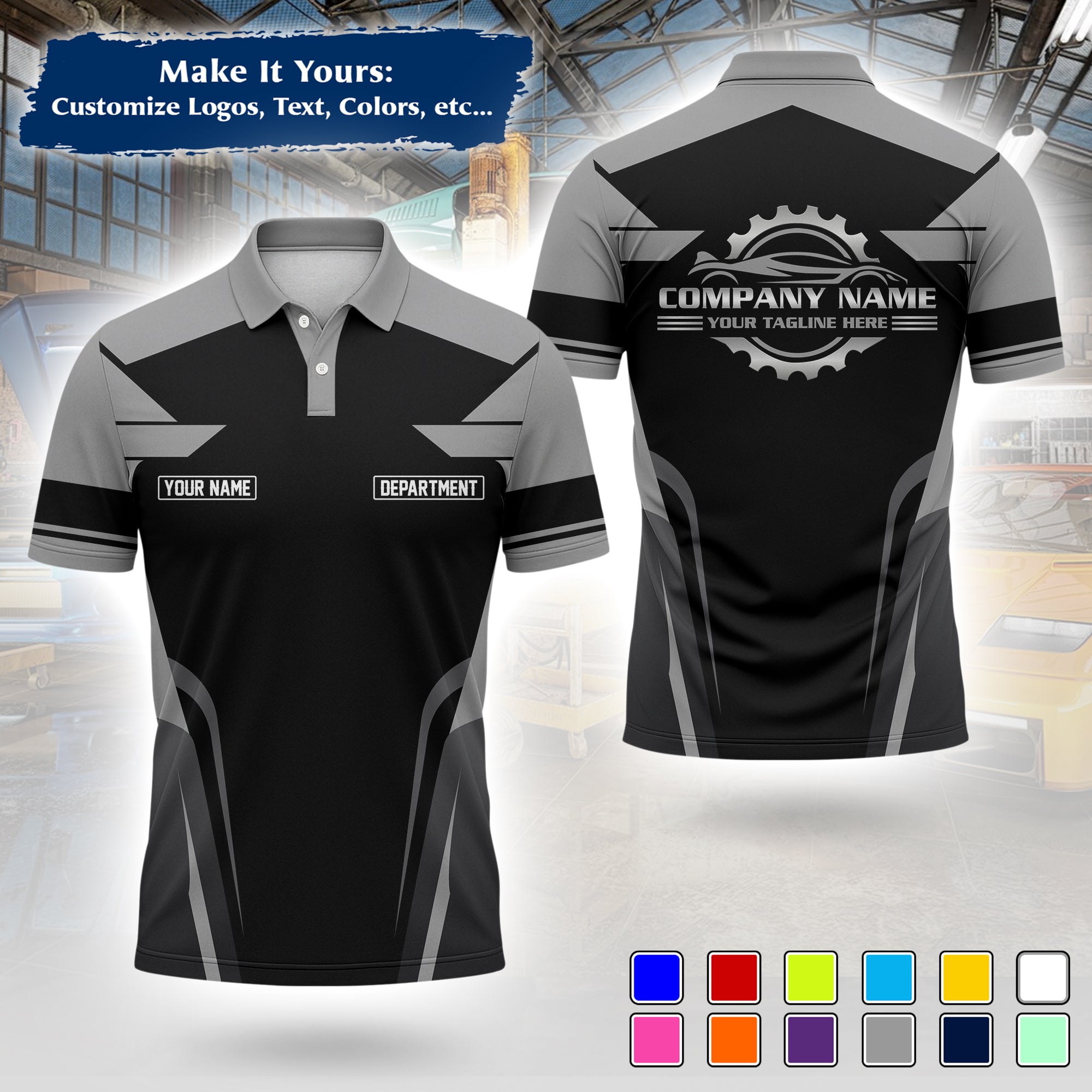 Custom Auto Mechanic Polo Uniform | Embroidered Garage Logo, Tech Name & Phone MCNPL01