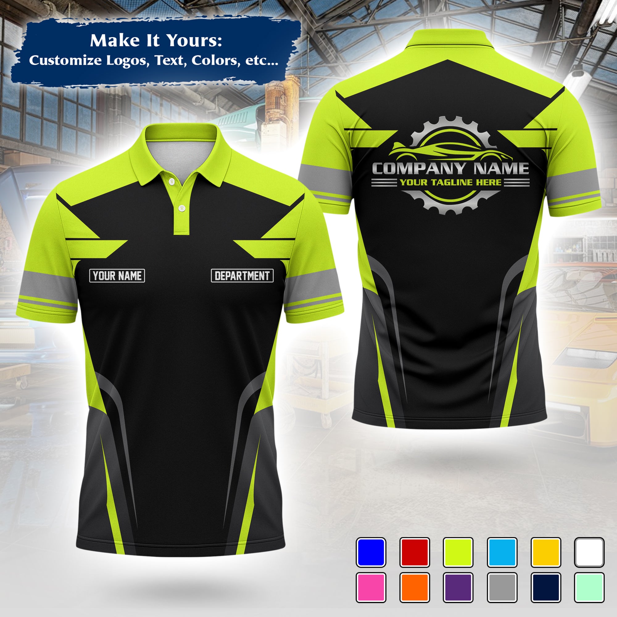 Custom Auto Mechanic Polo Uniform | Embroidered Garage Logo, Tech Name & Phone MCNPL01