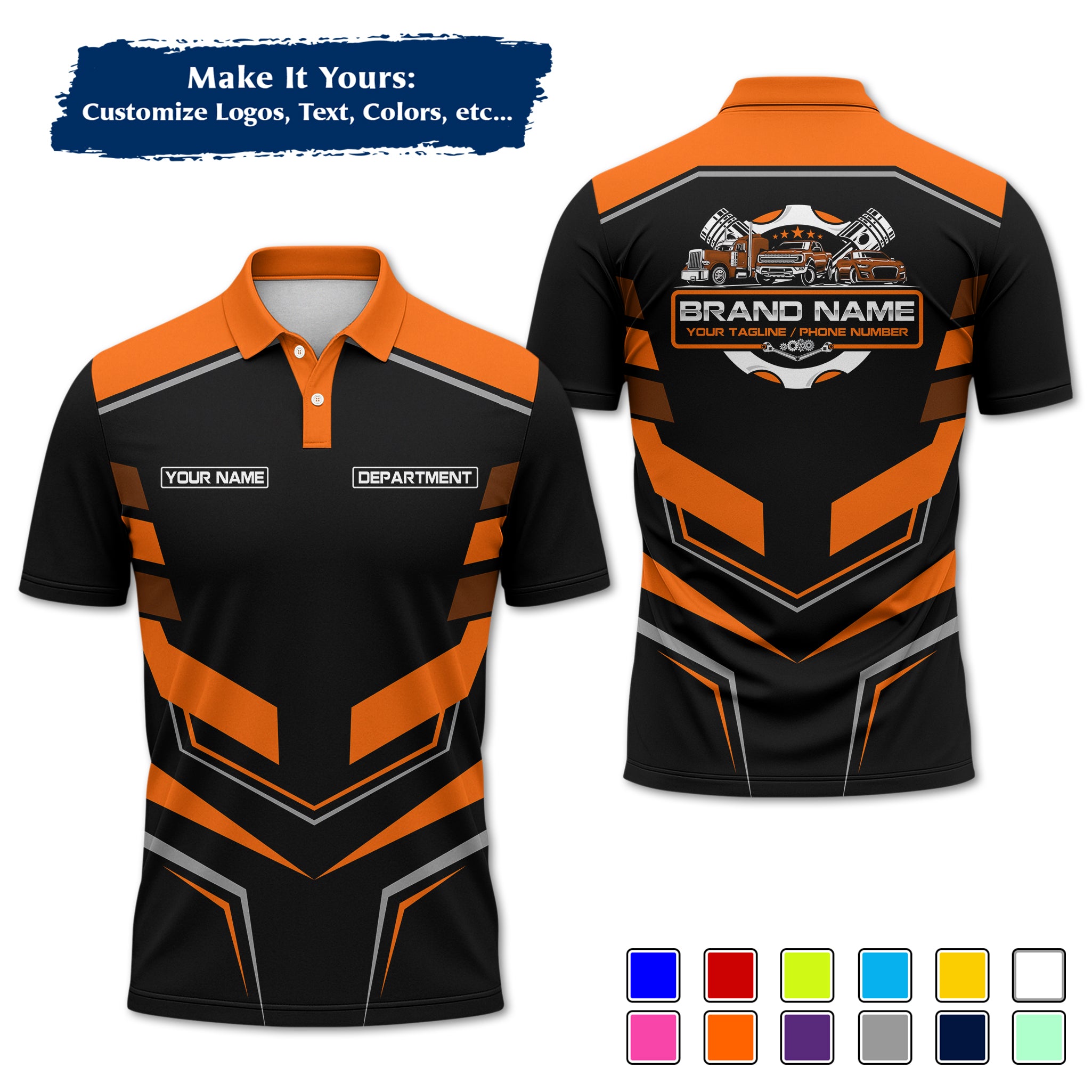 Custom Auto Mechanic Polo Uniform, Garage Logo, Tech Name & Phone MCNPL05