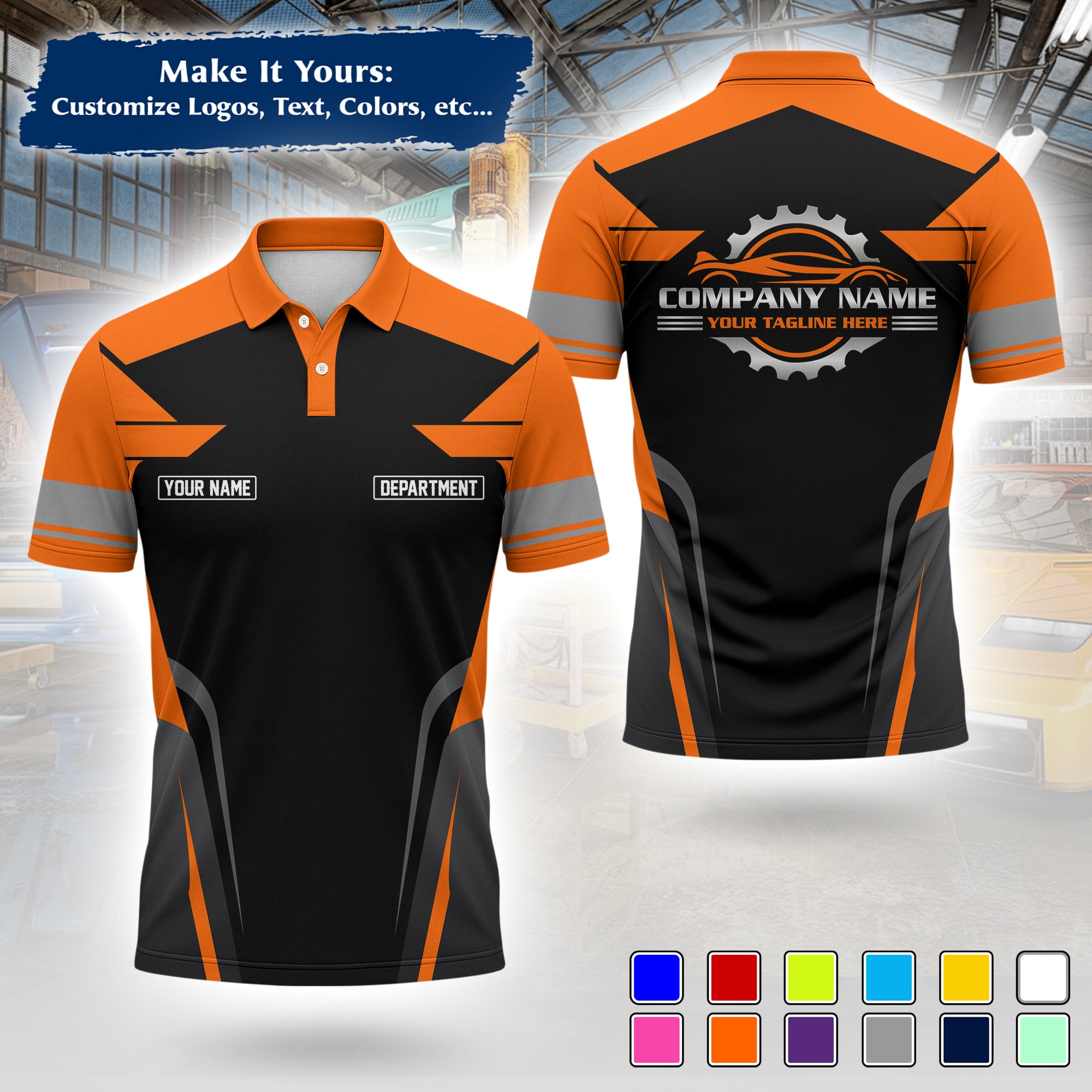 Custom Auto Mechanic Polo Uniform | Embroidered Garage Logo, Tech Name & Phone MCNPL01