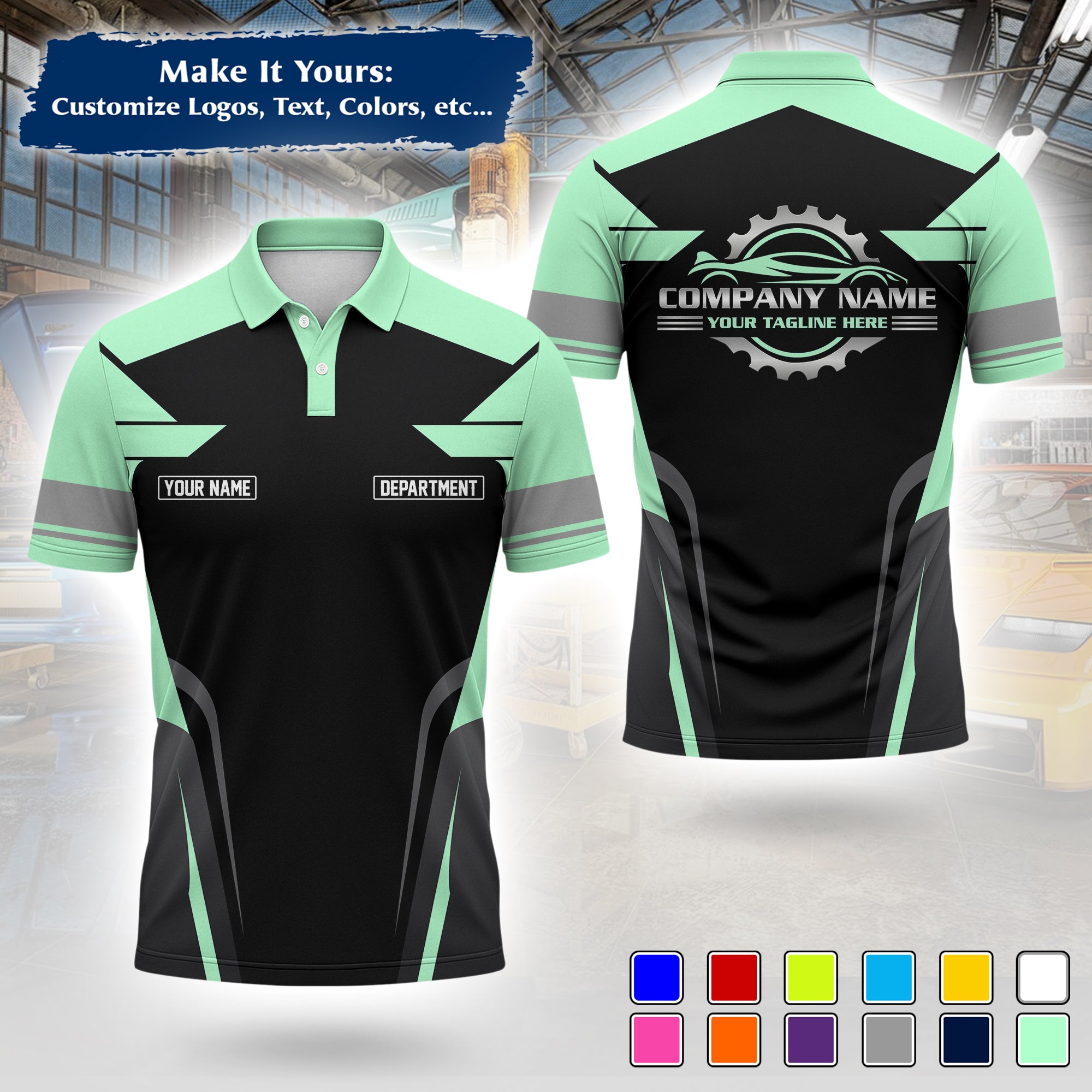 Custom Auto Mechanic Polo Uniform | Embroidered Garage Logo, Tech Name & Phone MCNPL01