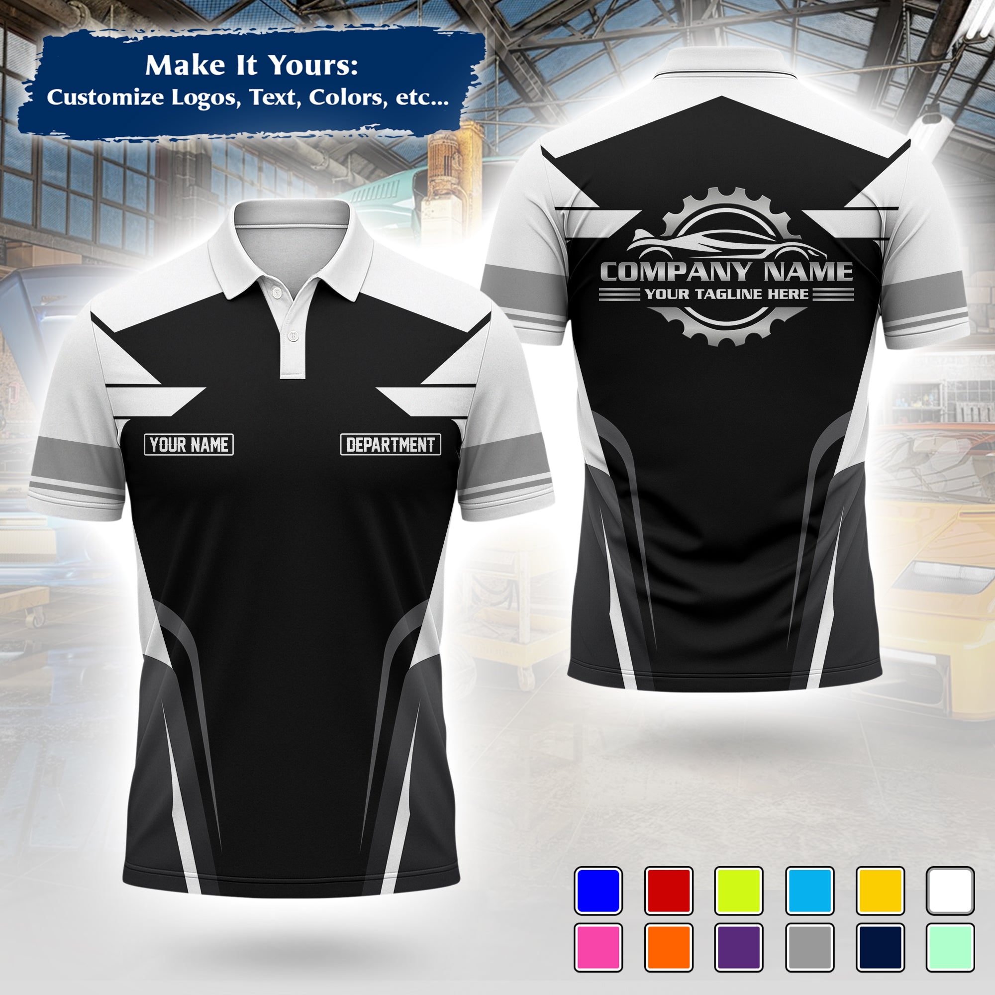 Custom Auto Mechanic Polo Uniform | Embroidered Garage Logo, Tech Name & Phone MCNPL01