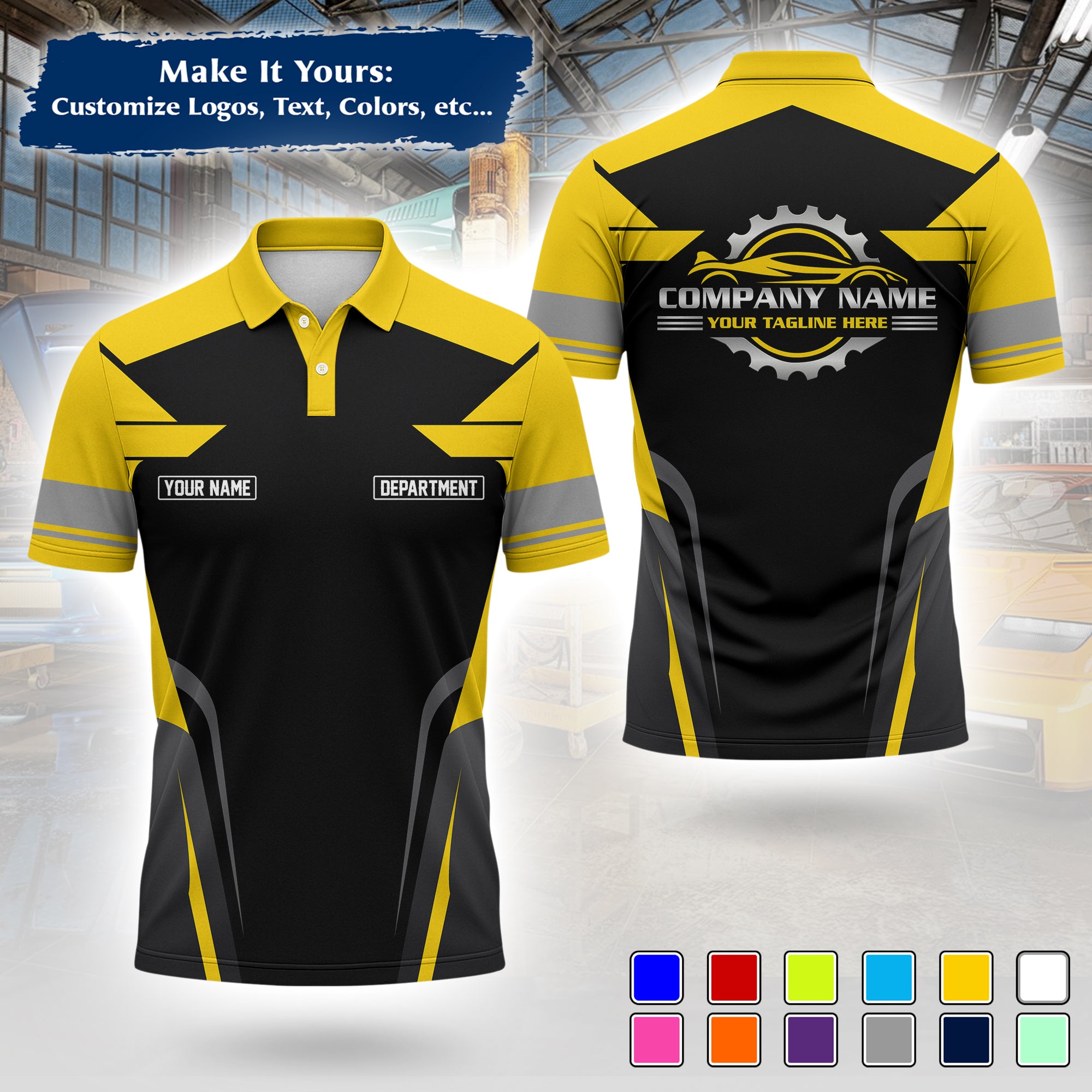 Custom Auto Mechanic Polo Uniform | Embroidered Garage Logo, Tech Name & Phone MCNPL01