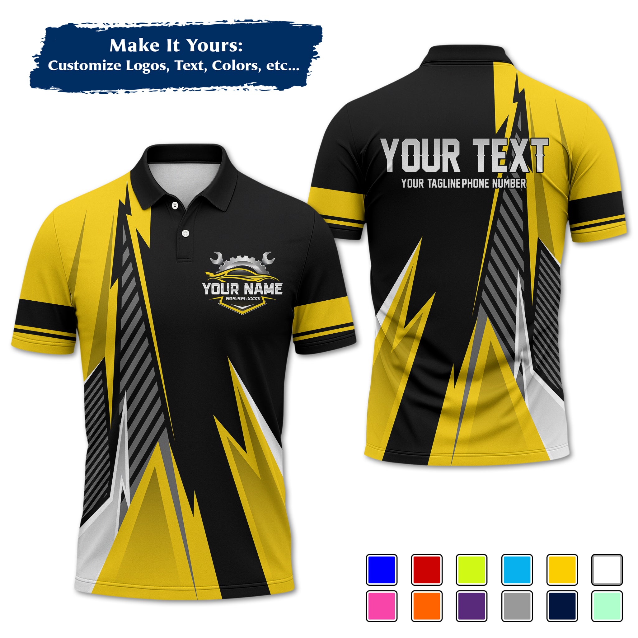 Custom Auto Mechanic Polo Uniform, Garage Logo, Tech Name & Phone MCNPL02