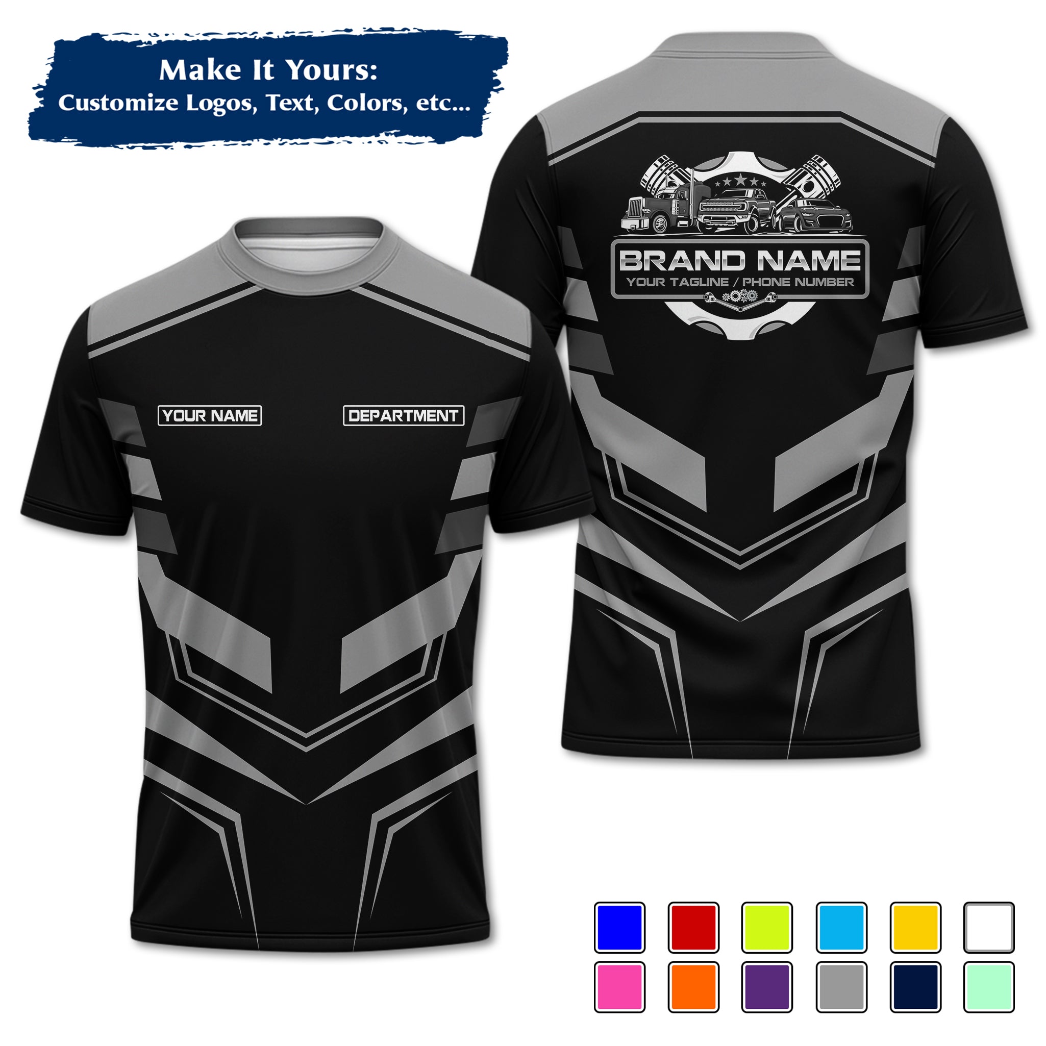 Custom Auto Mechanic Uniform T-Shirt, Personalized Garage Logo, Tech Name & Phone MCNTS05