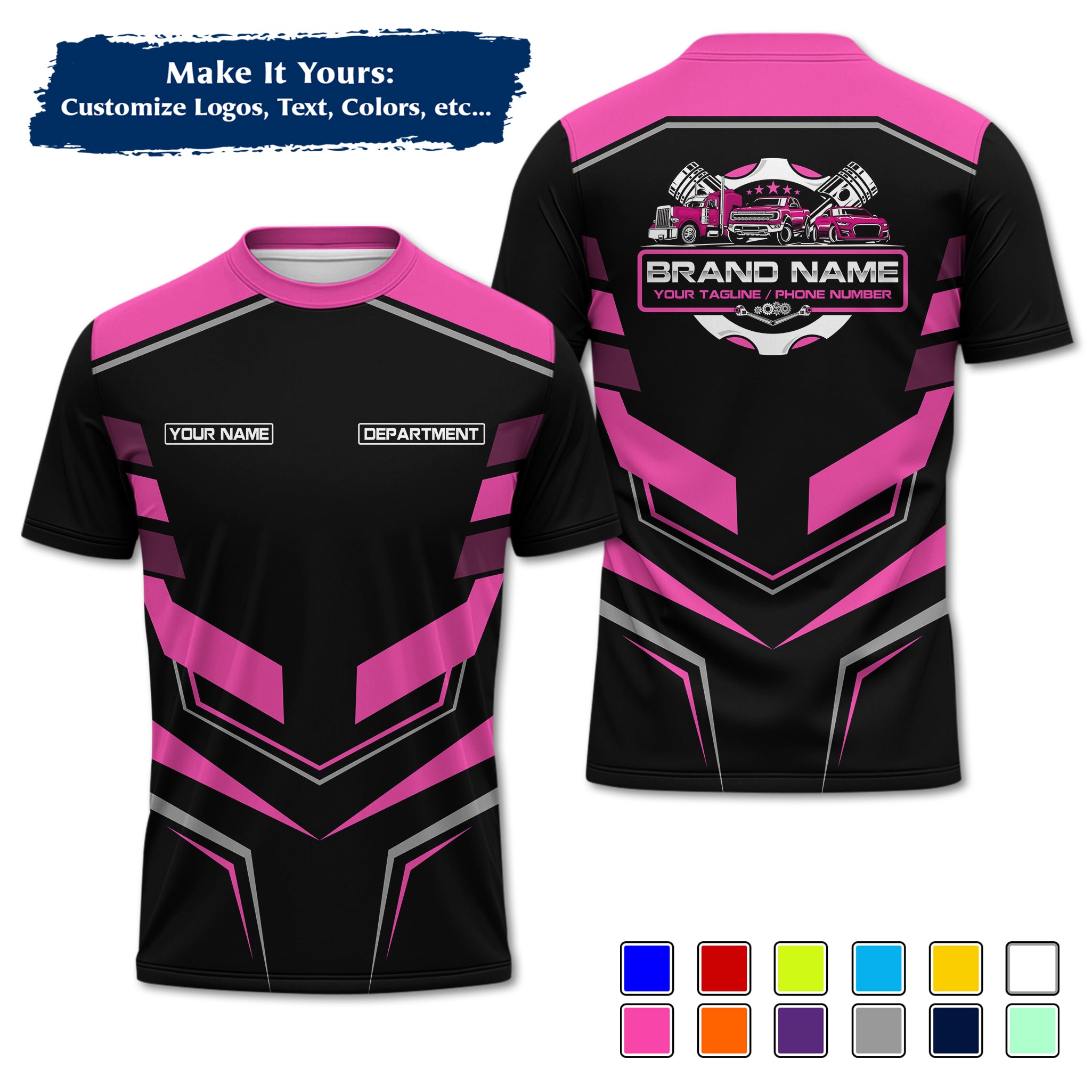 Custom Auto Mechanic Uniform T-Shirt, Personalized Garage Logo, Tech Name & Phone MCNTS05