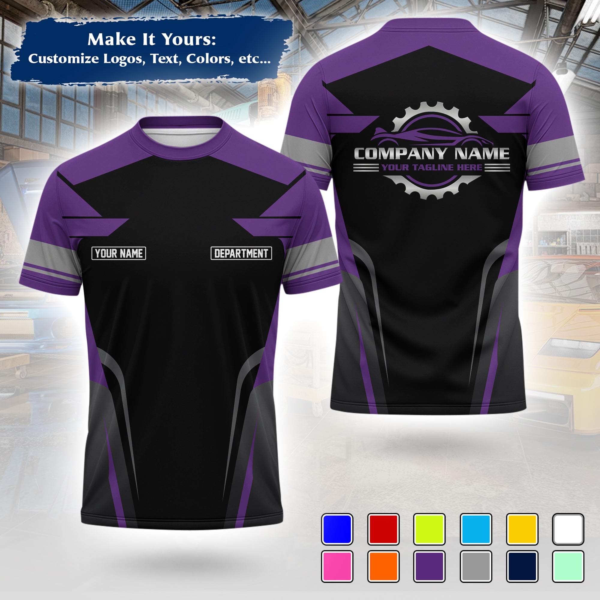 Custom Auto Mechanic Uniform T-Shirt, Personalized Garage Logo, Tech Name & Phone MCNTS01