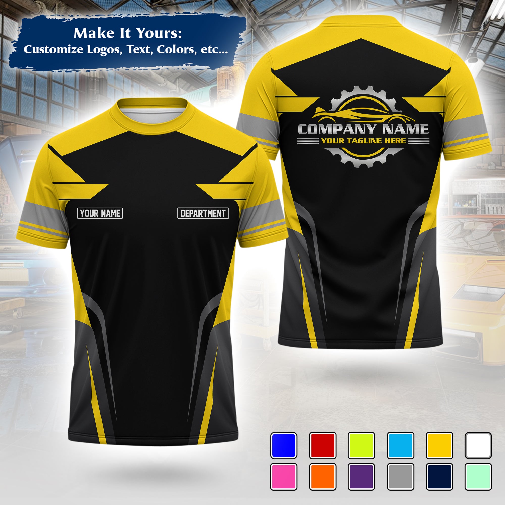 Custom Auto Mechanic Uniform T-Shirt, Personalized Garage Logo, Tech Name & Phone MCNTS01