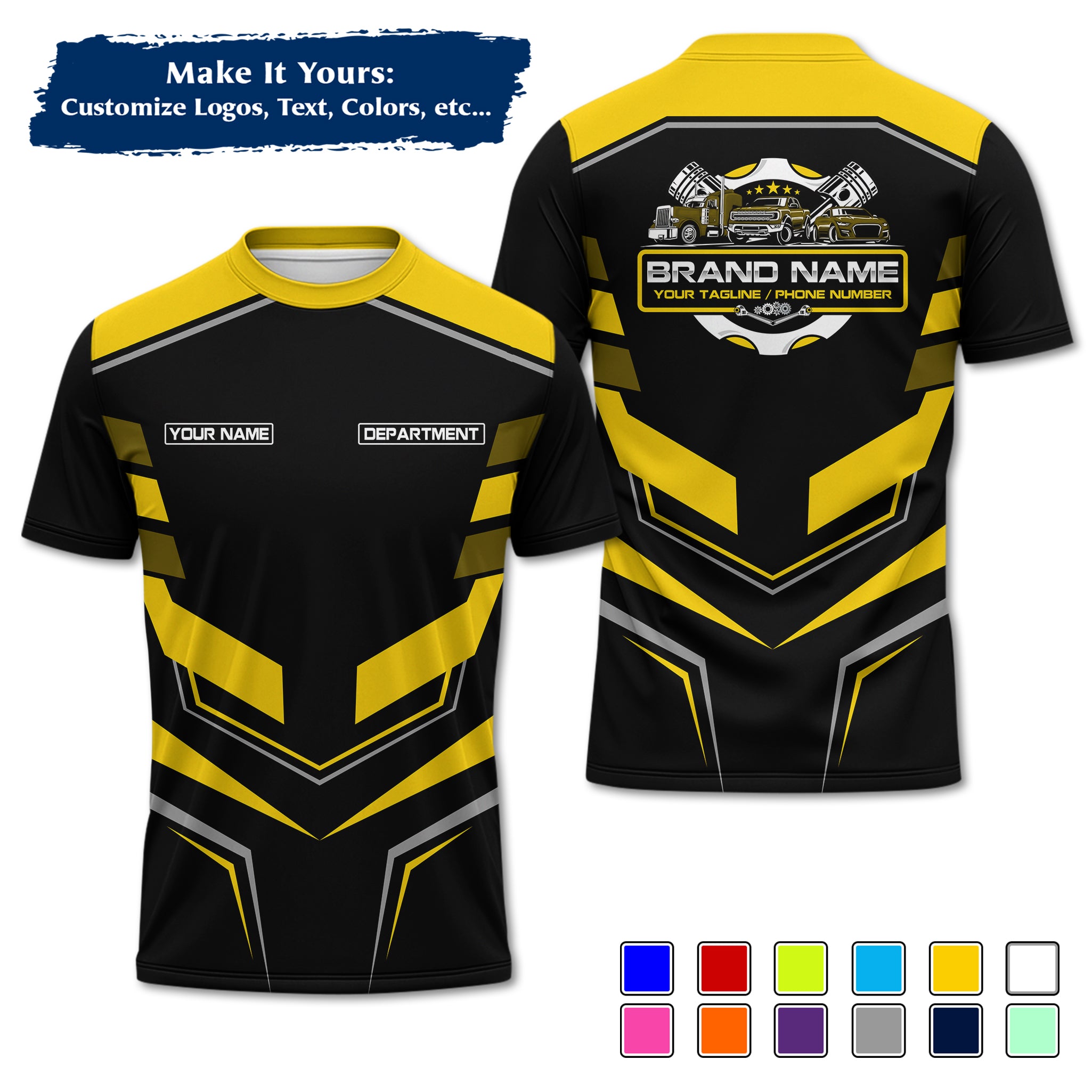 Custom Auto Mechanic Uniform T-Shirt, Personalized Garage Logo, Tech Name & Phone MCNTS05