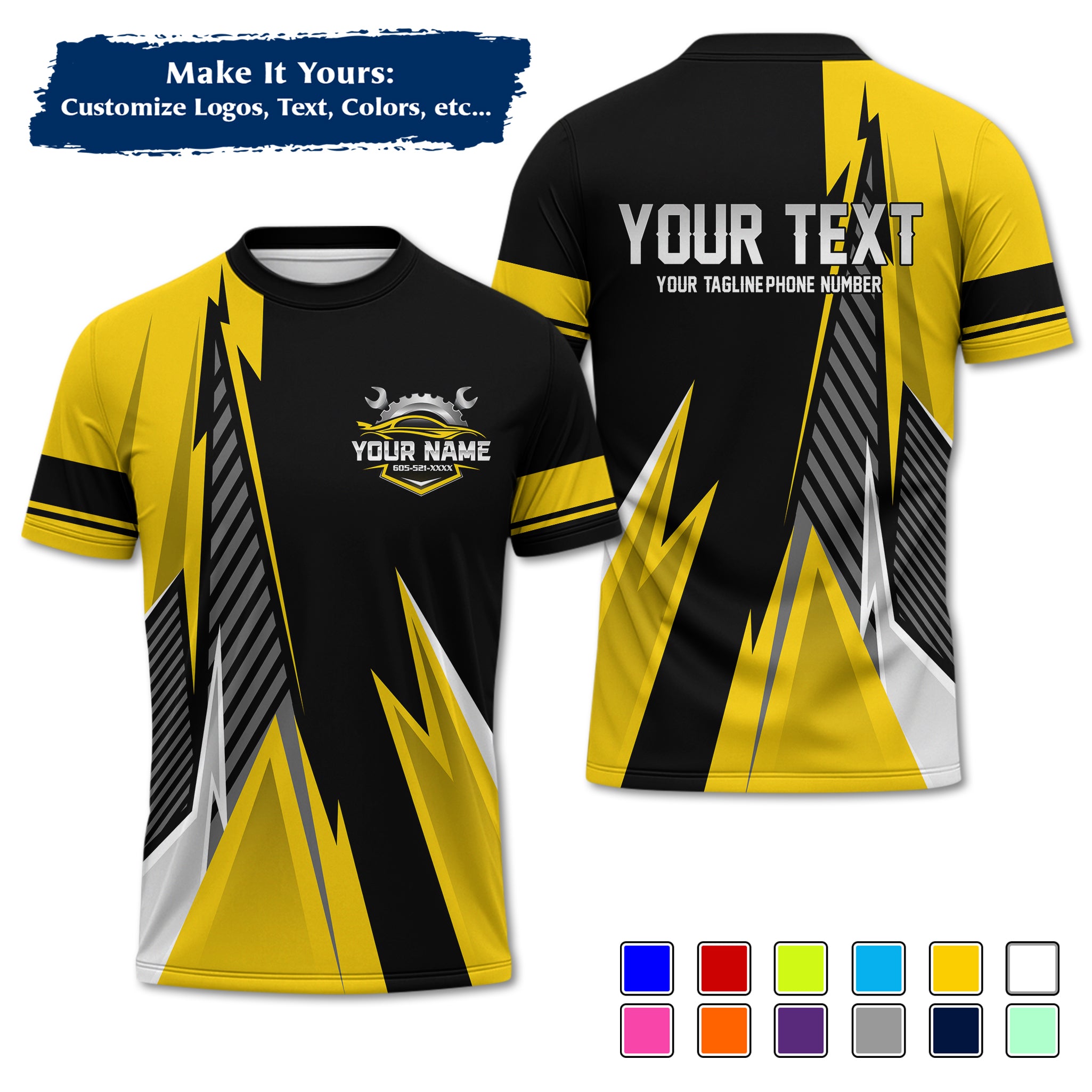 Custom Auto Mechanic Uniform T-Shirt, Personalized Garage Logo, Tech Name & Phone MCNTS02