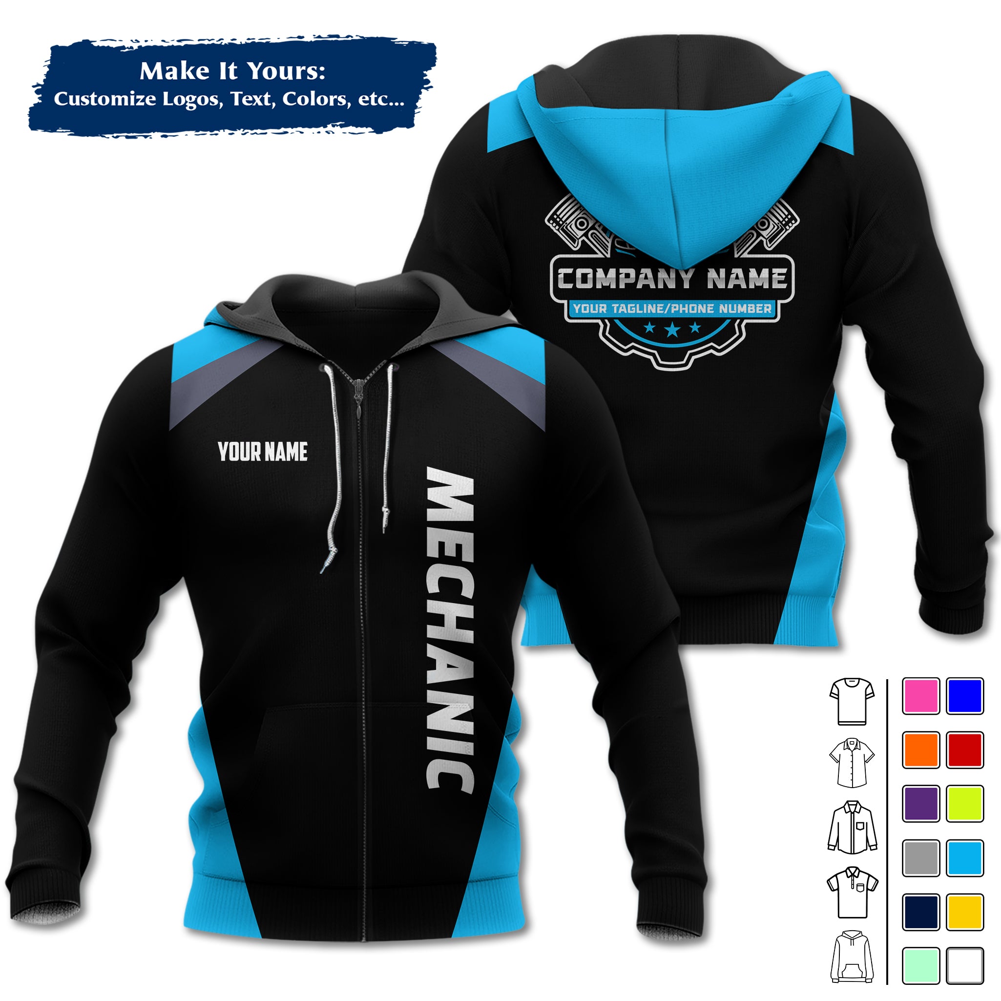 Custom Mechanic Work Hoodie Add Your Garage Logo, Name & Contact Info, Personalized Auto Repair Uniform Hoodie MCNHD03