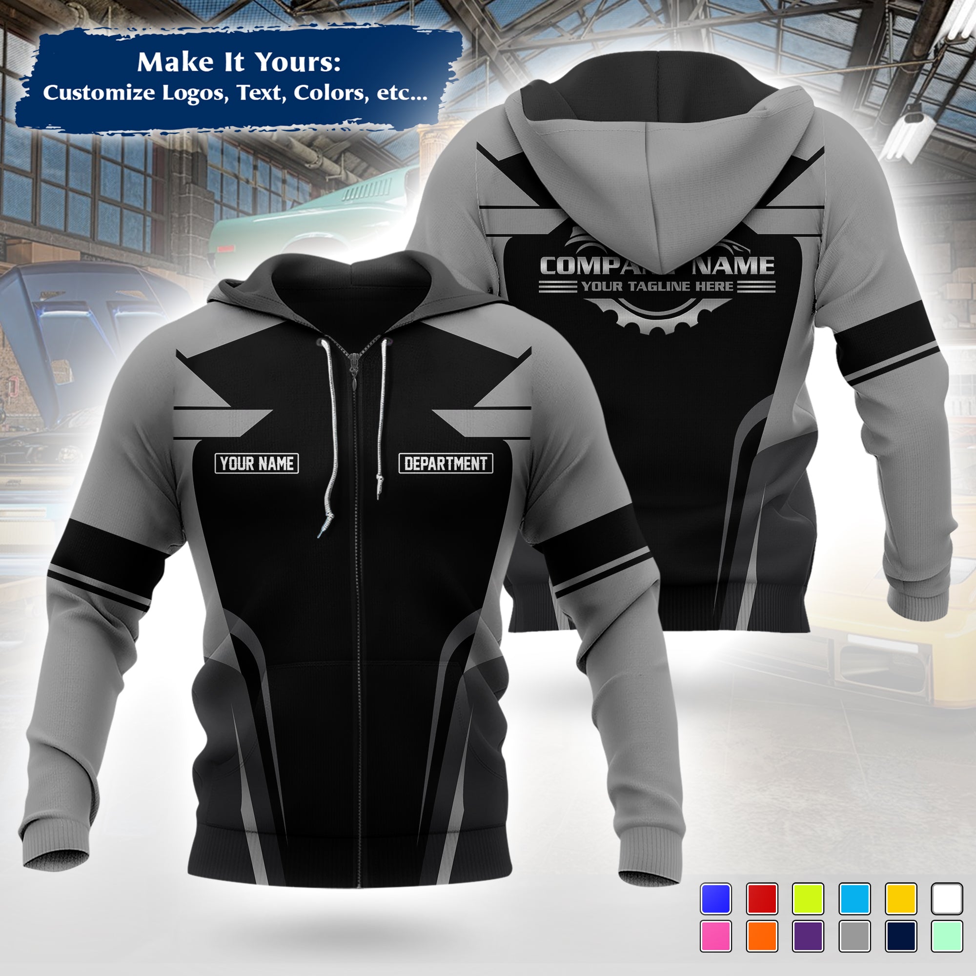 Custom Mechanic Work Hoodie Add Your Garage Logo, Name & Contact Info, Personalized Auto Repair Uniform Hoodie MCNHD01