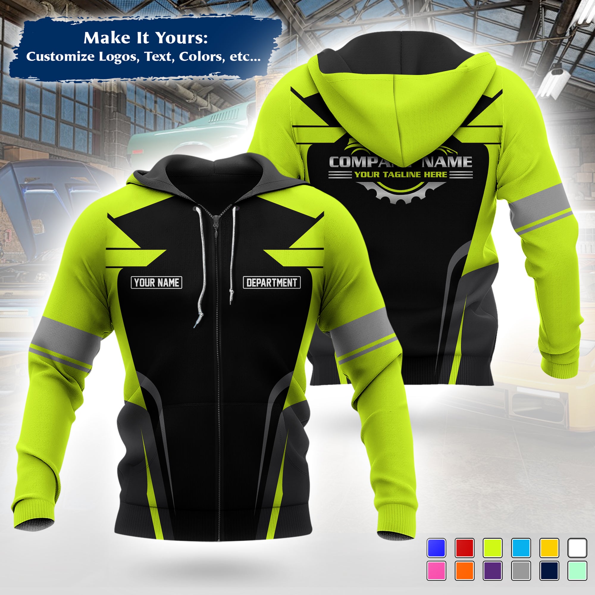 Custom Mechanic Work Hoodie Add Your Garage Logo, Name & Contact Info, Personalized Auto Repair Uniform Hoodie MCNHD01