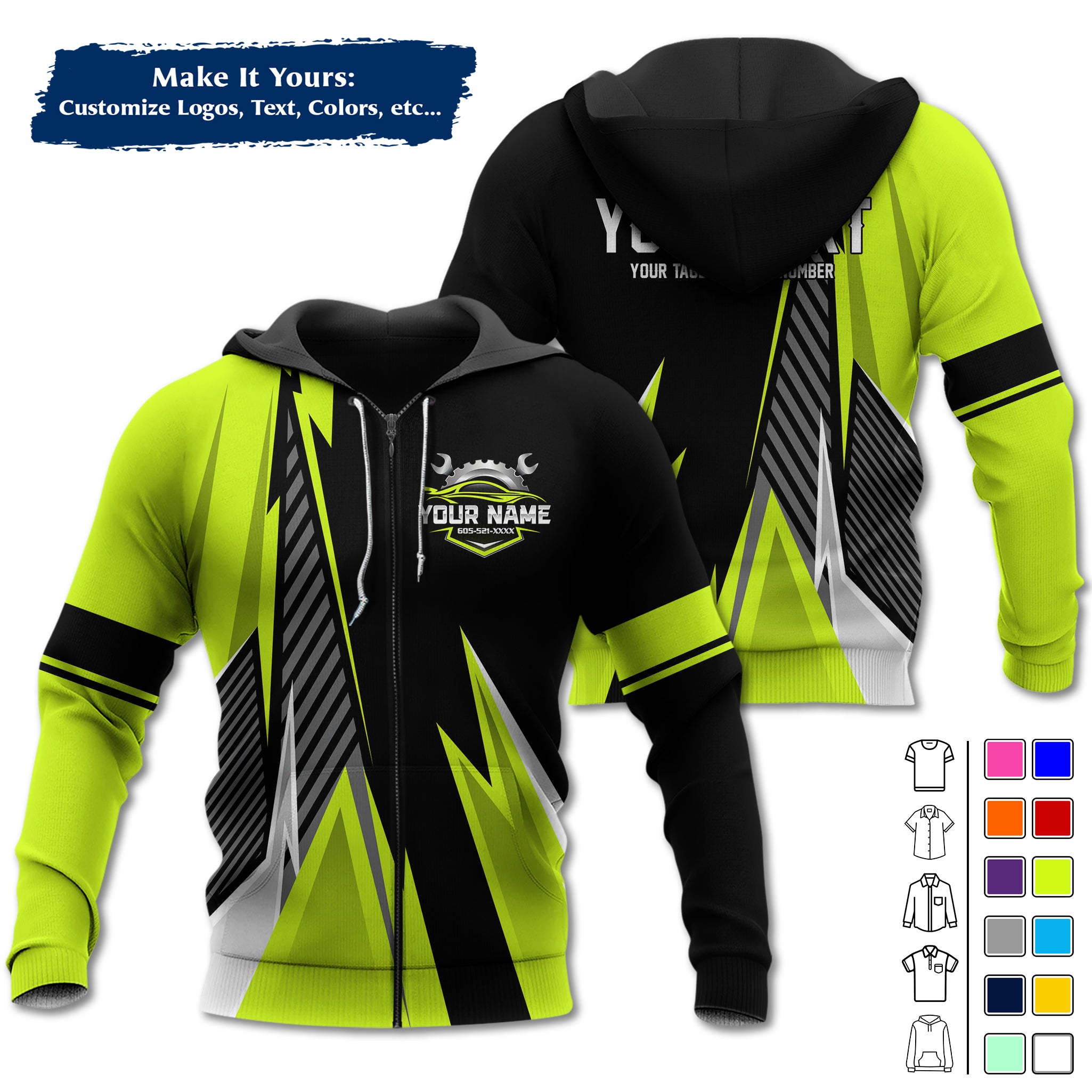 Custom Mechanic Work Hoodie Add Your Garage Logo, Name & Contact Info, Personalized Auto Repair Uniform Hoodie MCNHD02