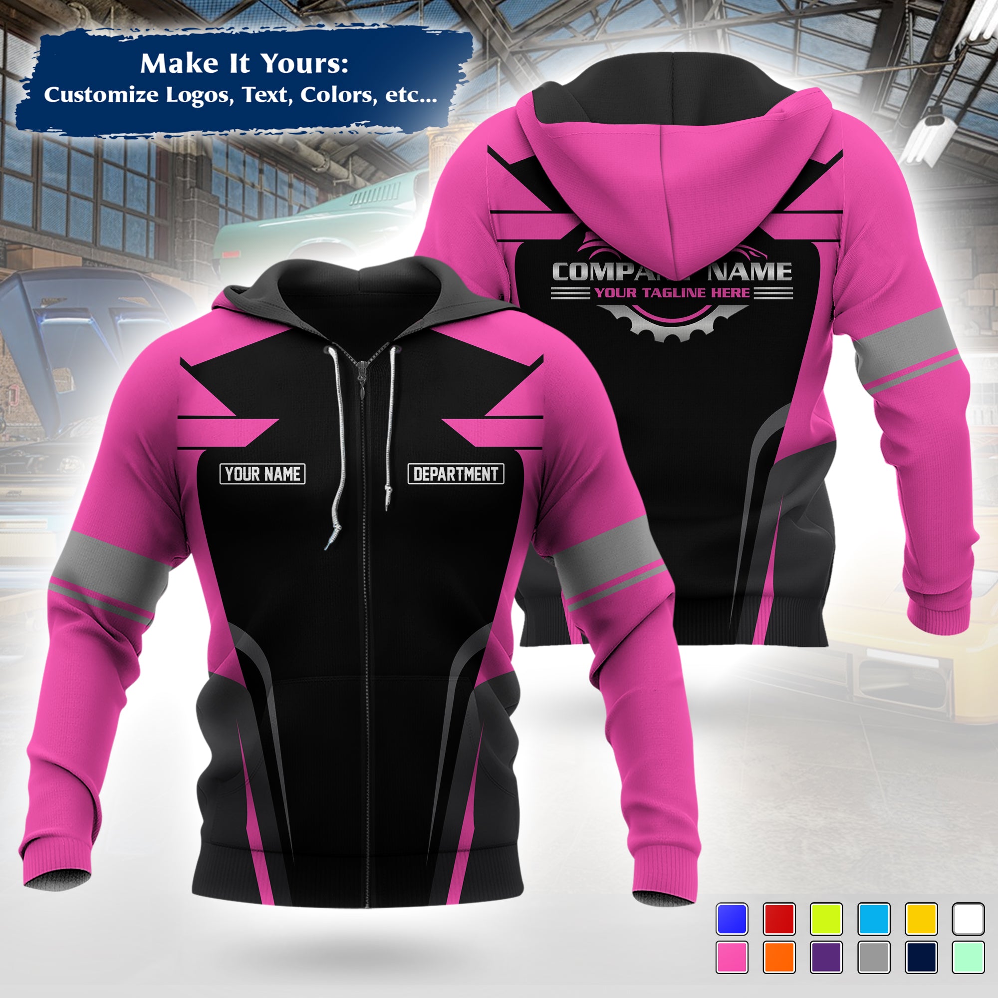 Custom Mechanic Work Hoodie Add Your Garage Logo, Name & Contact Info, Personalized Auto Repair Uniform Hoodie MCNHD01