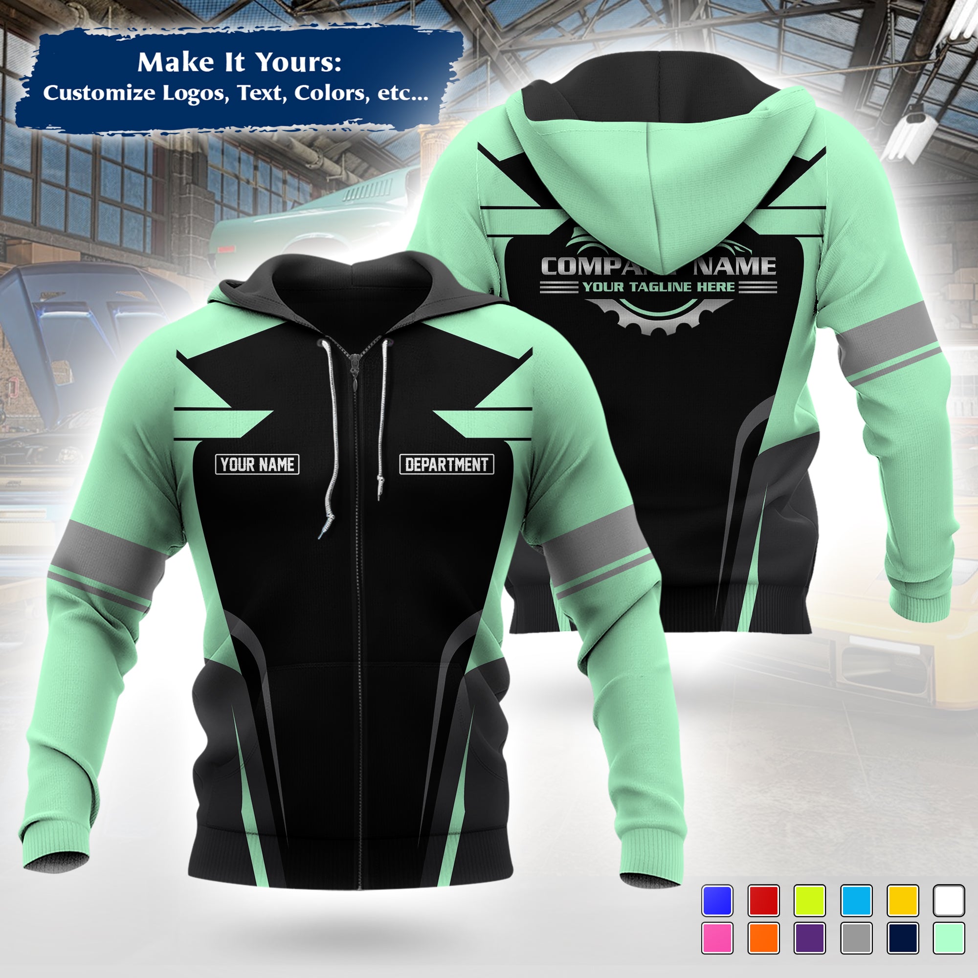 Custom Mechanic Work Hoodie Add Your Garage Logo, Name & Contact Info, Personalized Auto Repair Uniform Hoodie MCNHD01