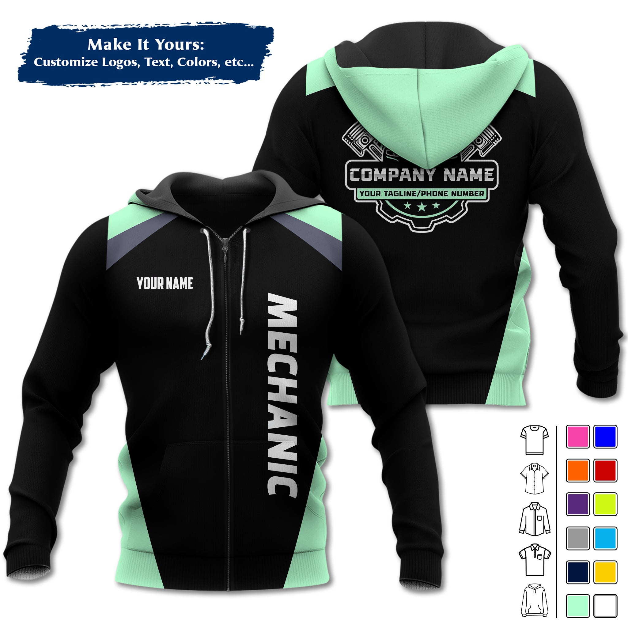 Custom Mechanic Work Hoodie Add Your Garage Logo, Name & Contact Info, Personalized Auto Repair Uniform Hoodie MCNHD03