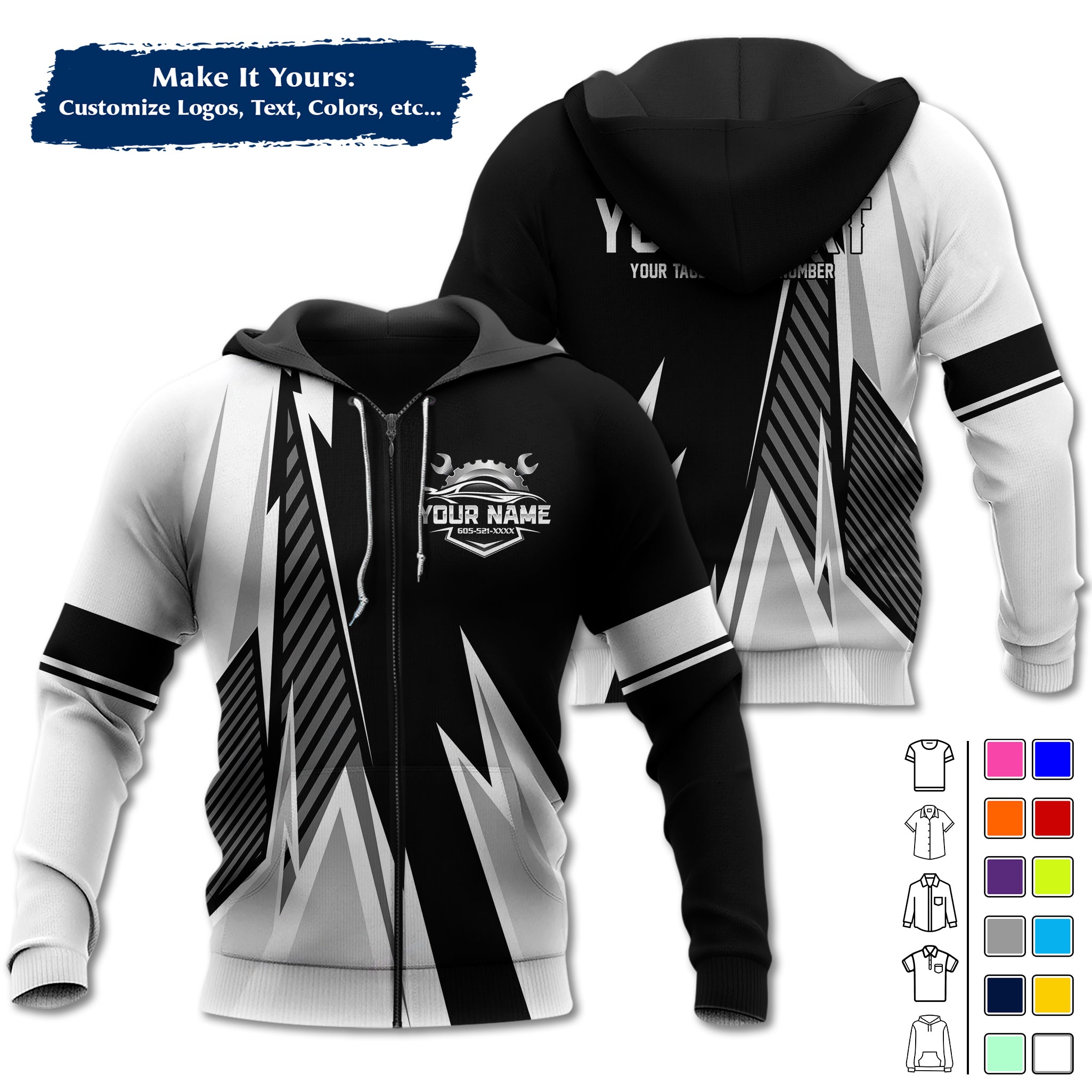 Custom Mechanic Work Hoodie Add Your Garage Logo, Name & Contact Info, Personalized Auto Repair Uniform Hoodie MCNHD02