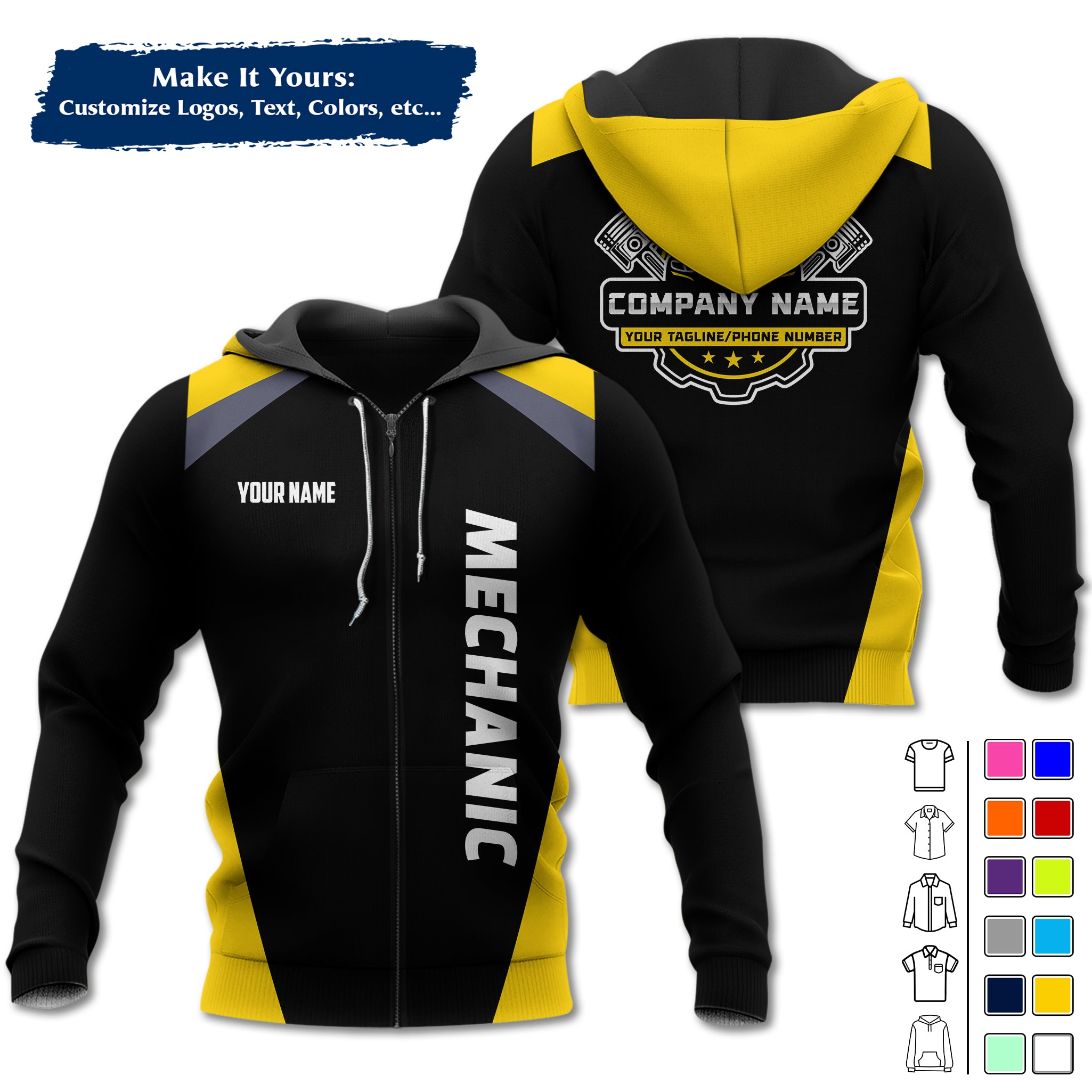 Custom Mechanic Work Hoodie Add Your Garage Logo, Name & Contact Info, Personalized Auto Repair Uniform Hoodie MCNHD03