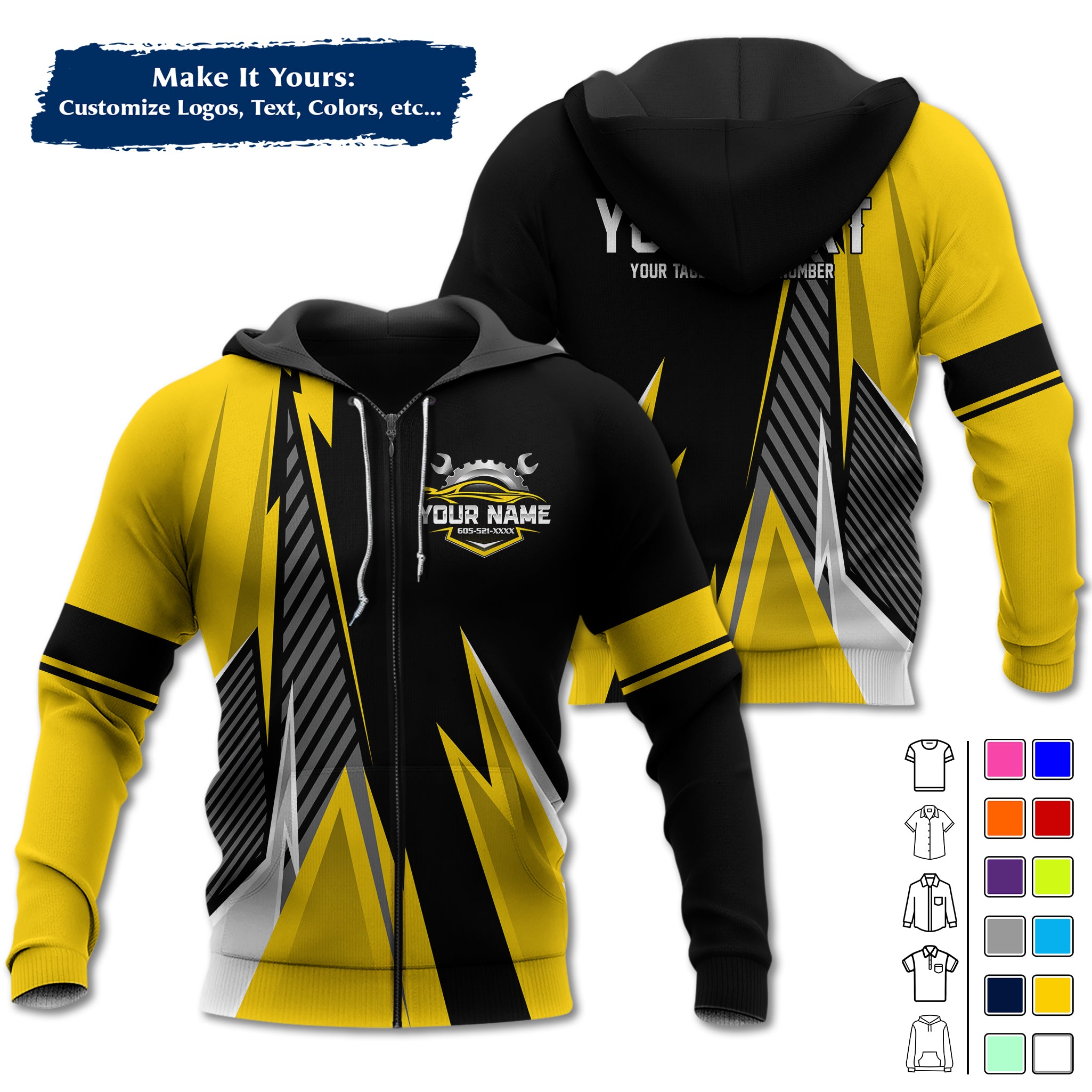 Custom Mechanic Work Hoodie Add Your Garage Logo, Name & Contact Info, Personalized Auto Repair Uniform Hoodie MCNHD02