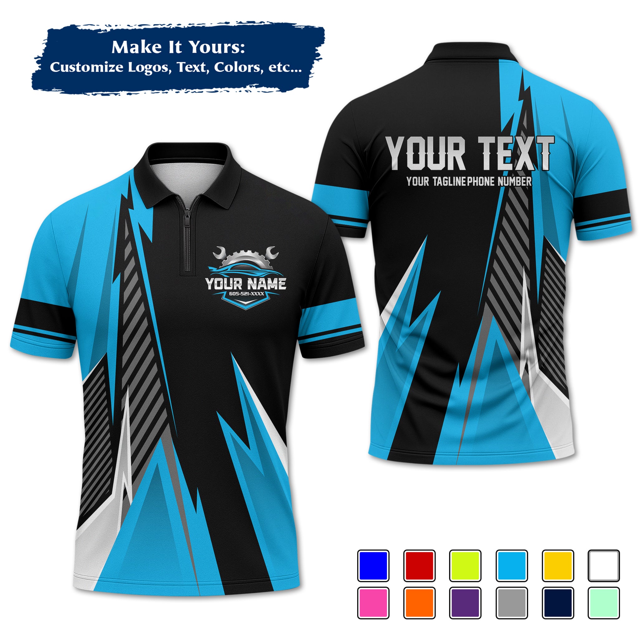 Custom Auto Mechanic Polo Uniform, Garage Logo, Tech Name & Phone MCNPL02