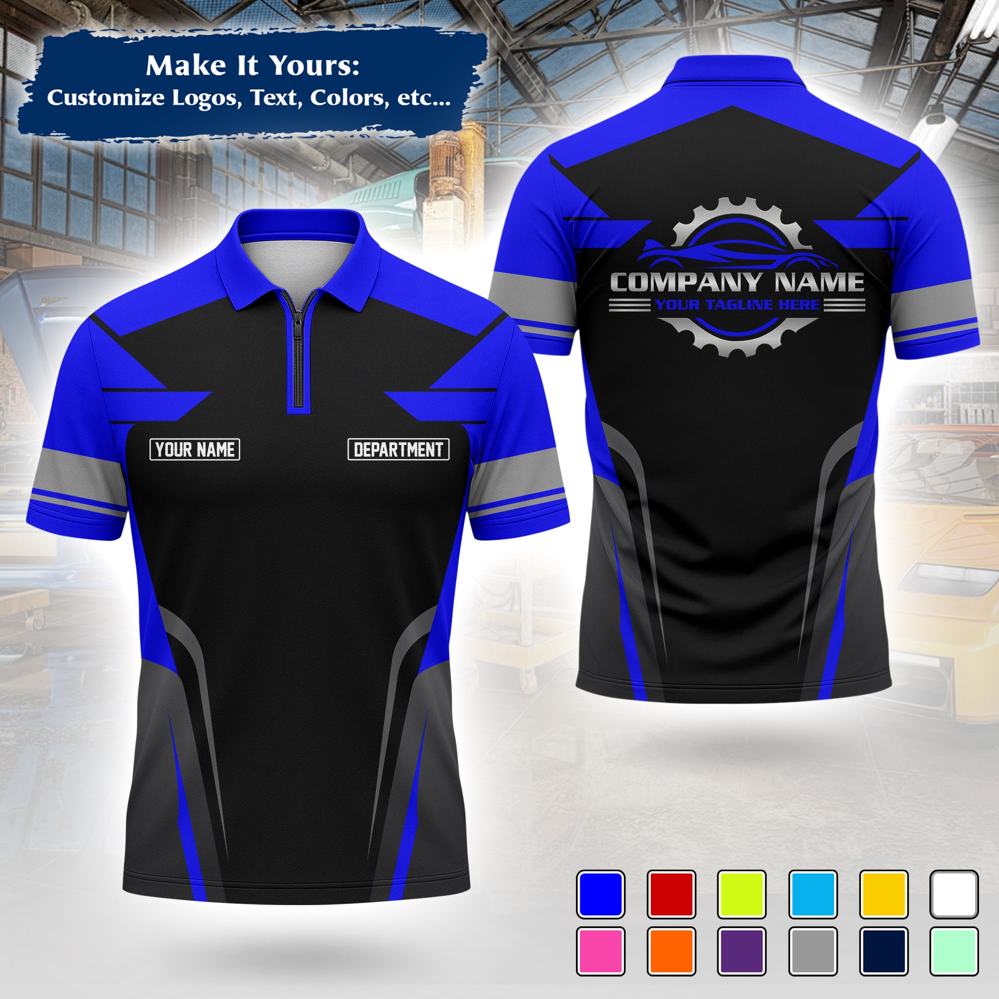 Custom Auto Mechanic Polo Uniform | Embroidered Garage Logo, Tech Name & Phone MCNPL01