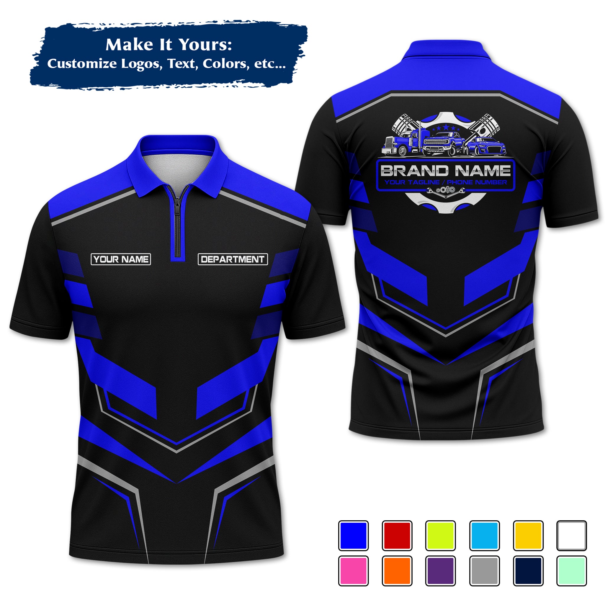 Custom Auto Mechanic Polo Uniform, Garage Logo, Tech Name & Phone MCNPL05