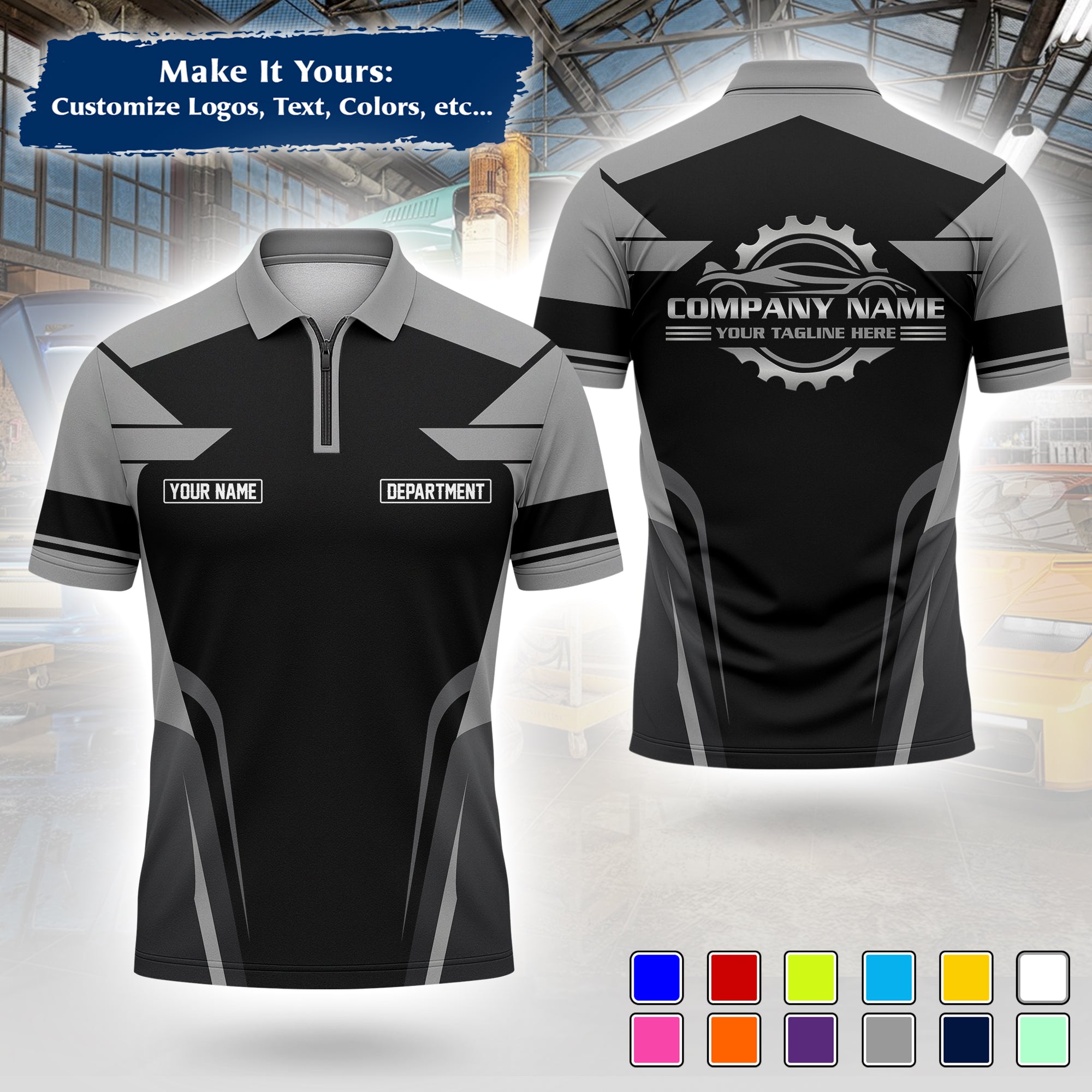 Custom Auto Mechanic Polo Uniform | Embroidered Garage Logo, Tech Name & Phone MCNPL01