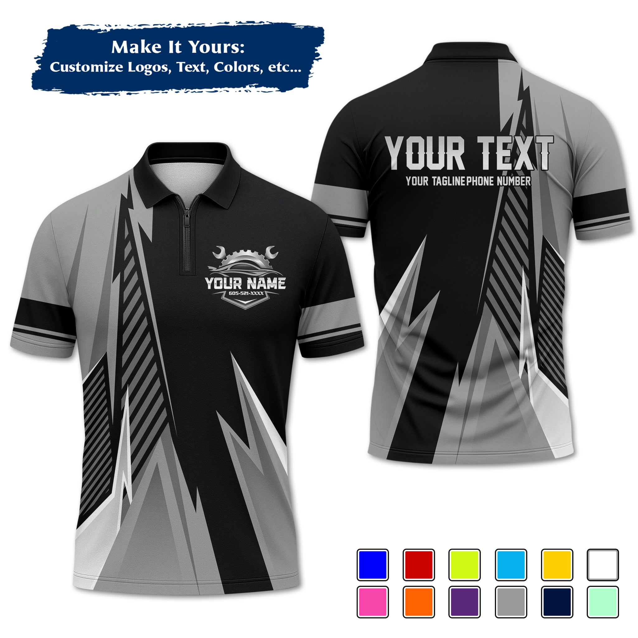 Custom Auto Mechanic Polo Uniform, Garage Logo, Tech Name & Phone MCNPL02