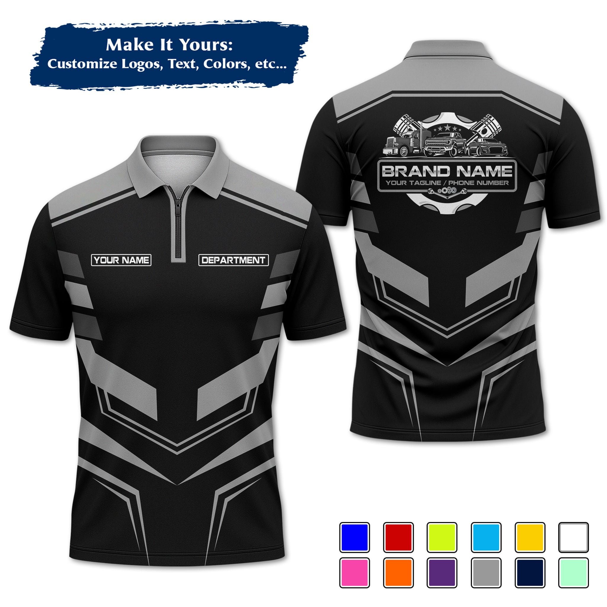 Custom Auto Mechanic Polo Uniform, Garage Logo, Tech Name & Phone MCNPL05