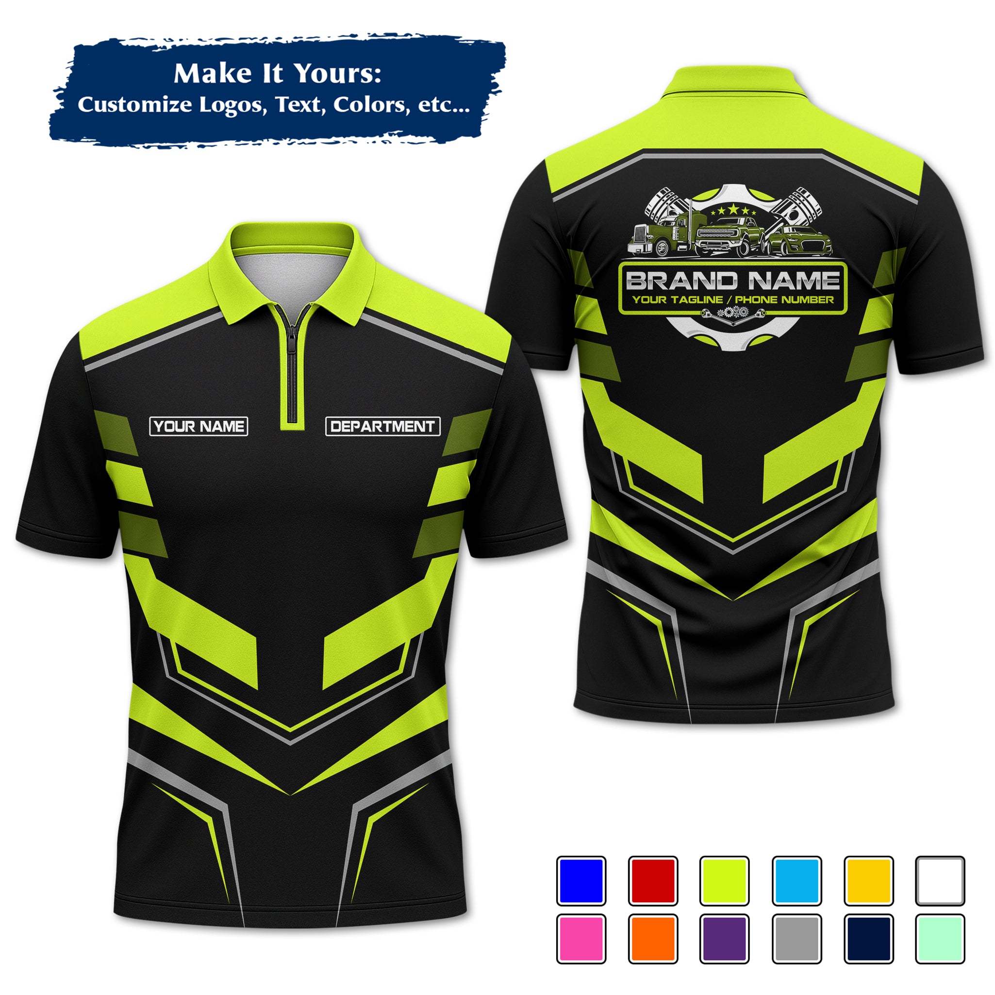 Custom Auto Mechanic Polo Uniform, Garage Logo, Tech Name & Phone MCNPL05