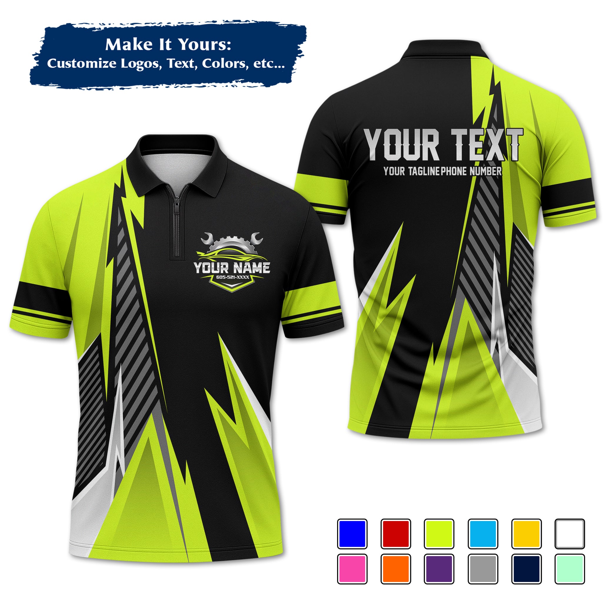 Custom Auto Mechanic Polo Uniform, Garage Logo, Tech Name & Phone MCNPL02
