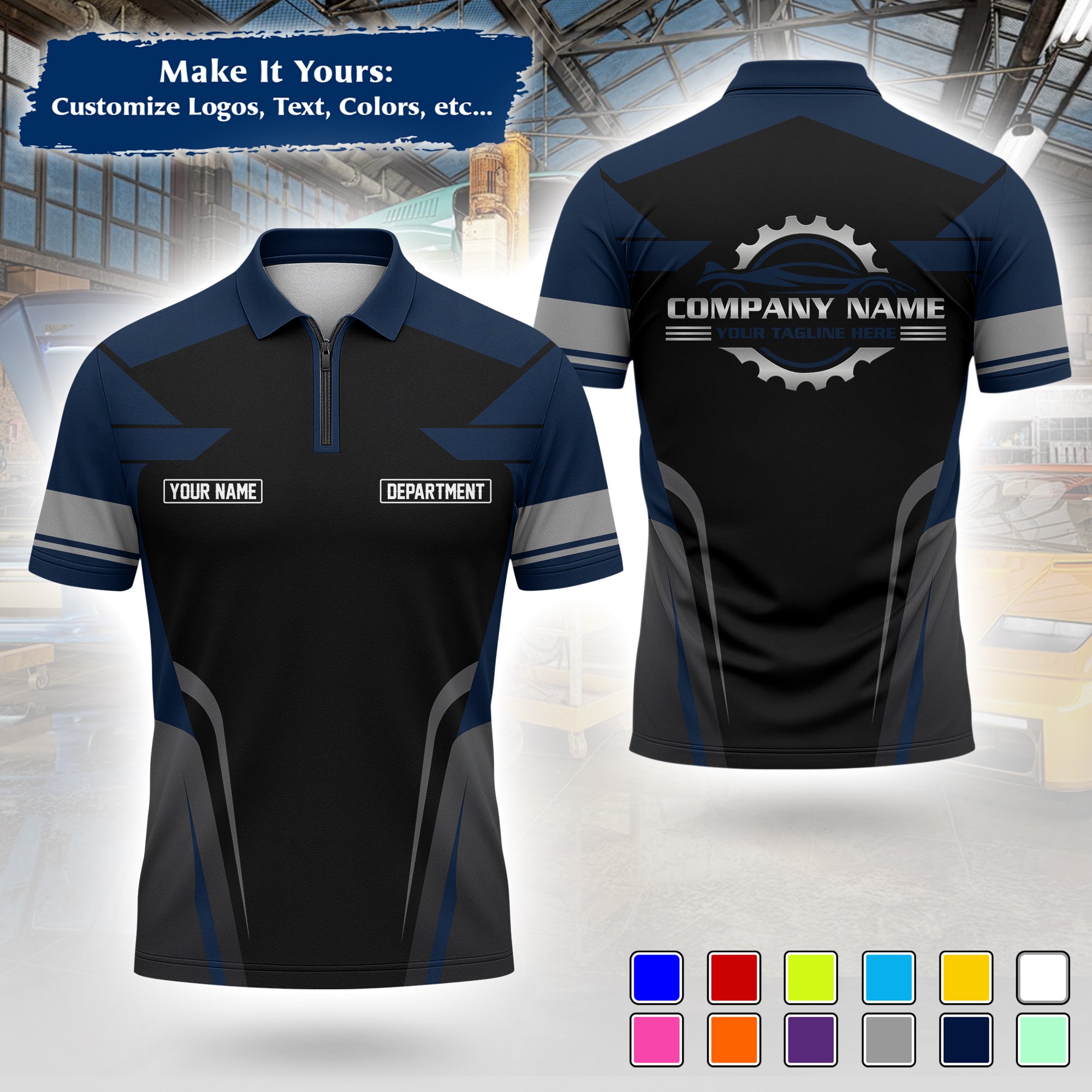 Custom Auto Mechanic Polo Uniform | Embroidered Garage Logo, Tech Name & Phone MCNPL01