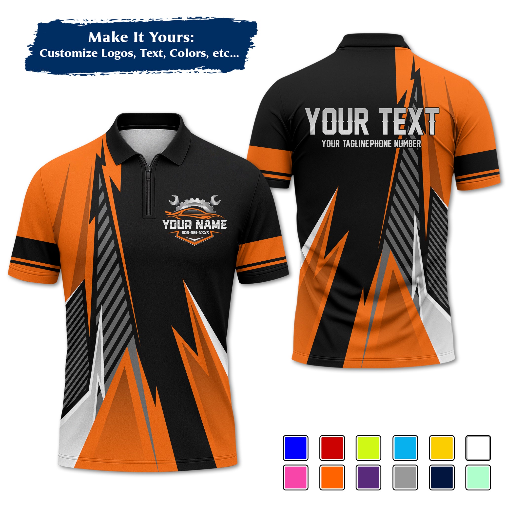 Custom Auto Mechanic Polo Uniform, Garage Logo, Tech Name & Phone MCNPL02