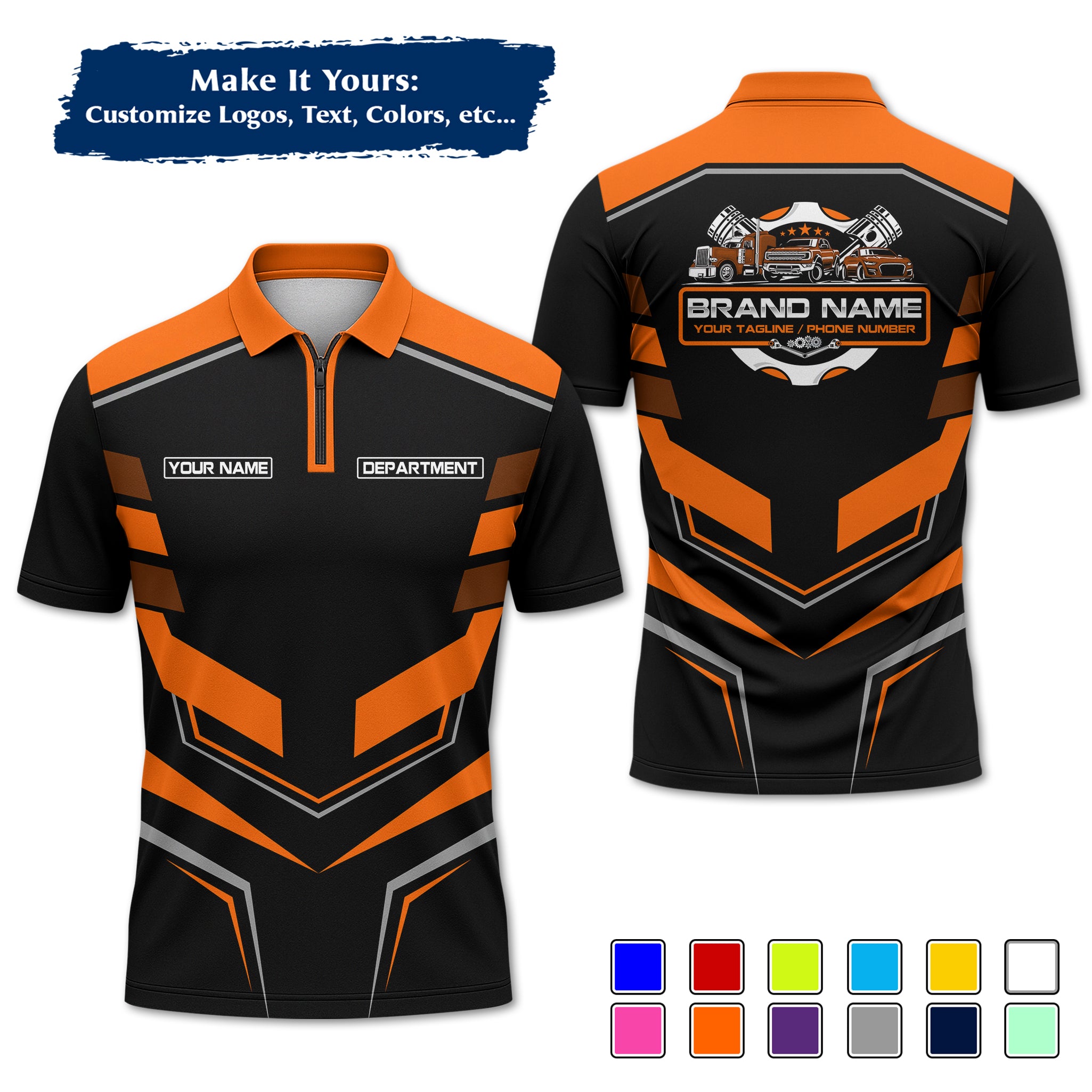 Custom Auto Mechanic Polo Uniform, Garage Logo, Tech Name & Phone MCNPL05