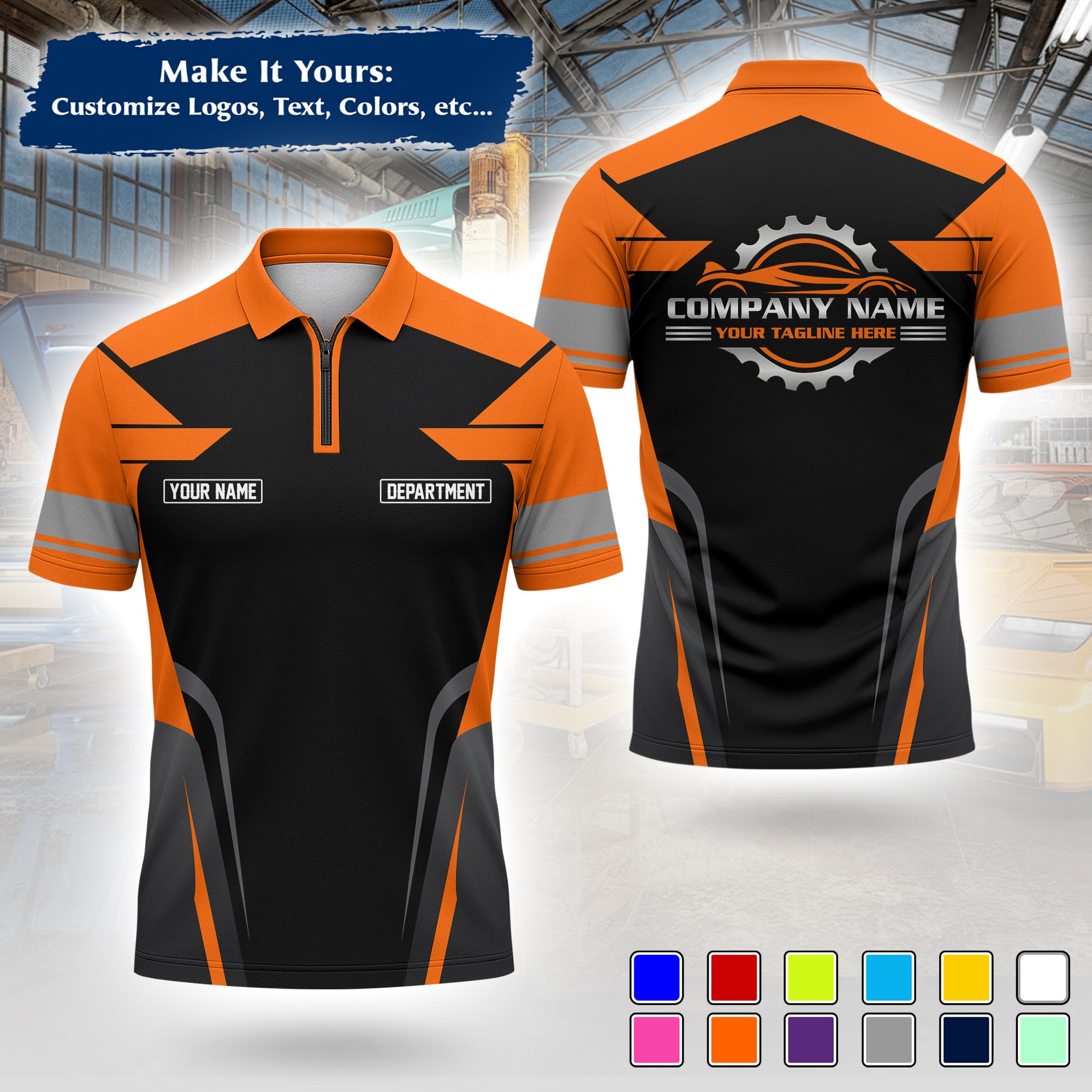 Custom Auto Mechanic Polo Uniform | Embroidered Garage Logo, Tech Name & Phone MCNPL01