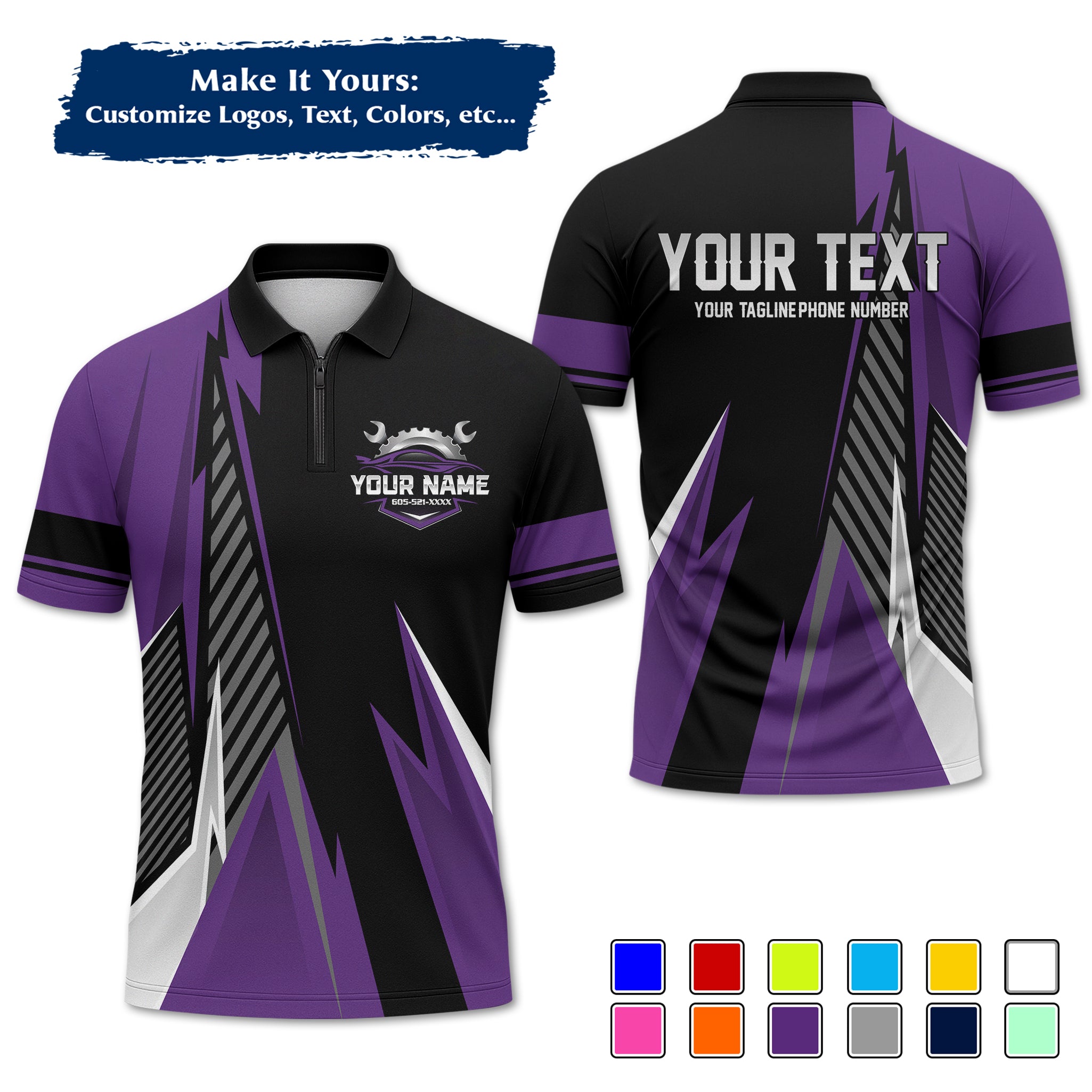 Custom Auto Mechanic Polo Uniform, Garage Logo, Tech Name & Phone MCNPL02