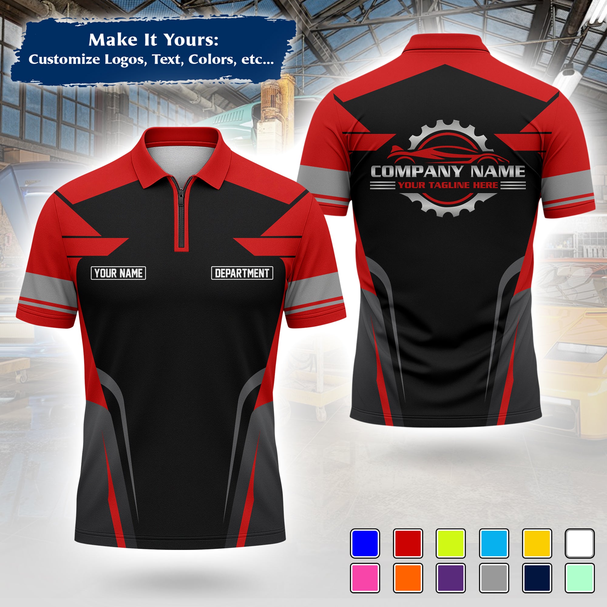 Custom Auto Mechanic Polo Uniform | Embroidered Garage Logo, Tech Name & Phone MCNPL01