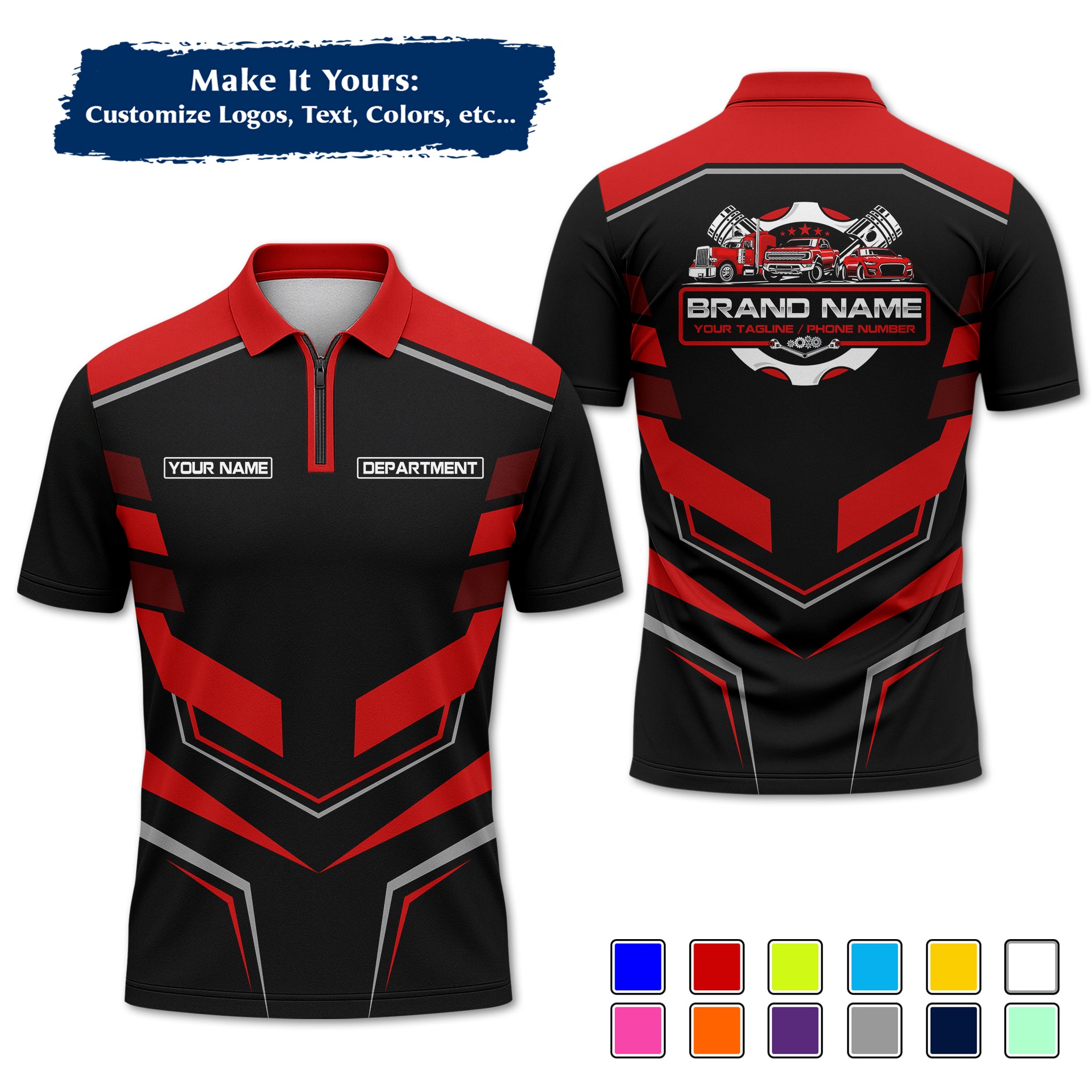 Custom Auto Mechanic Polo Uniform, Garage Logo, Tech Name & Phone MCNPL05