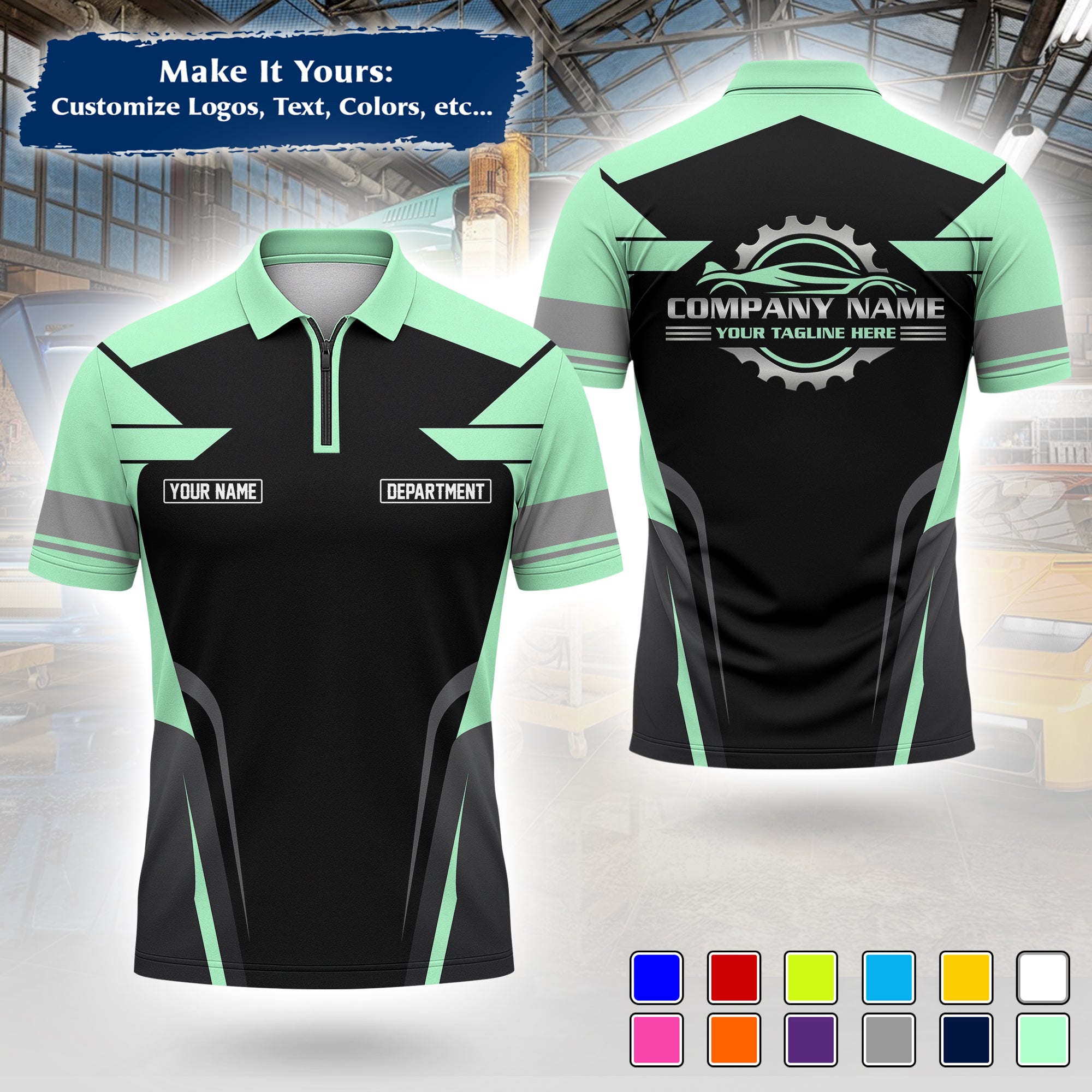 Custom Auto Mechanic Polo Uniform | Embroidered Garage Logo, Tech Name & Phone MCNPL01