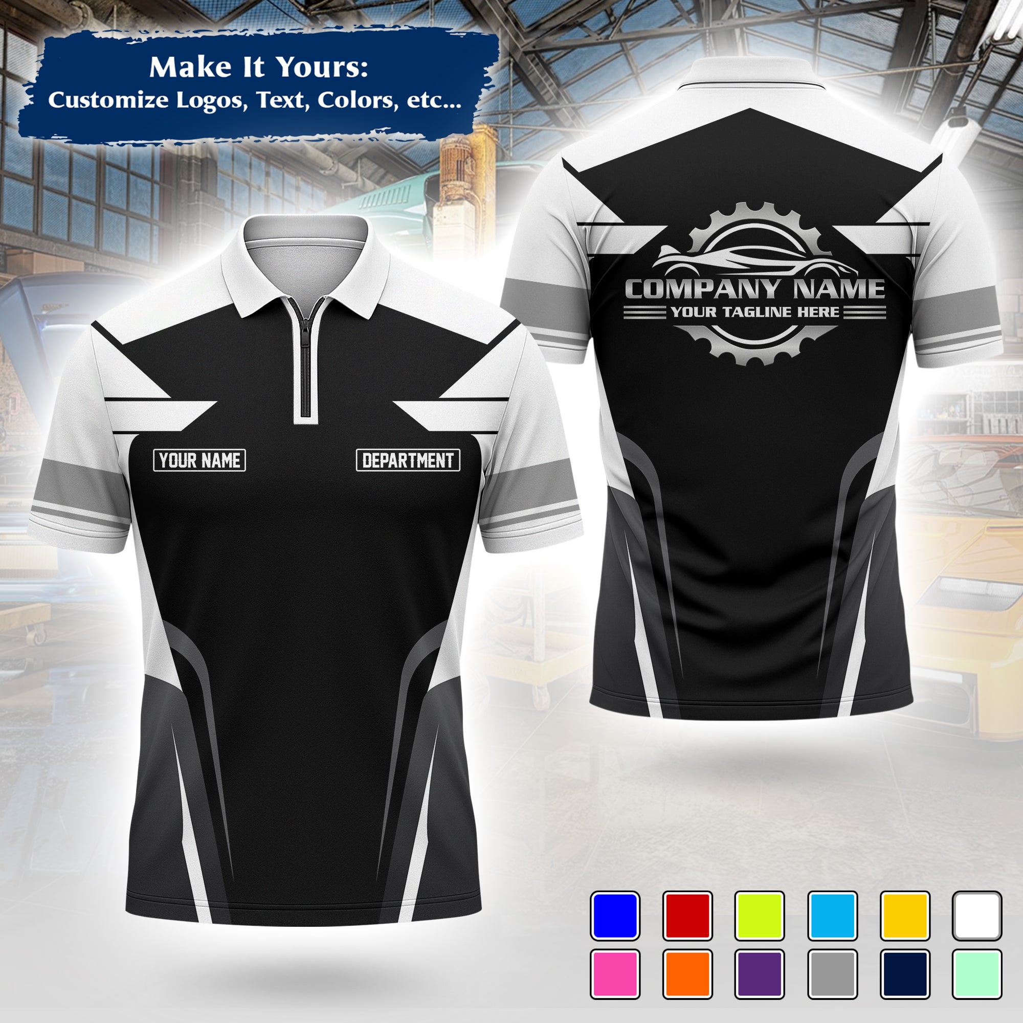 Custom Auto Mechanic Polo Uniform | Embroidered Garage Logo, Tech Name & Phone MCNPL01