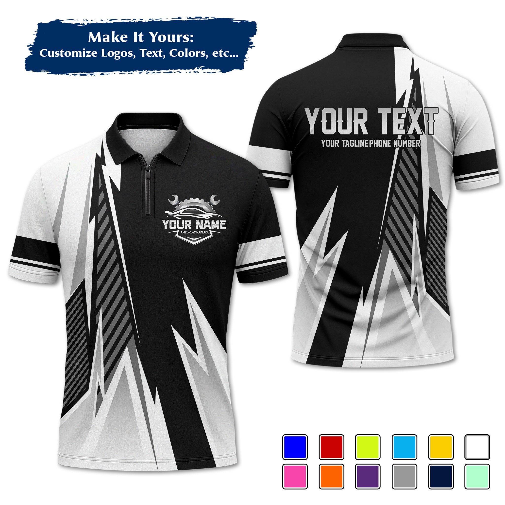 Custom Auto Mechanic Polo Uniform, Garage Logo, Tech Name & Phone MCNPL02