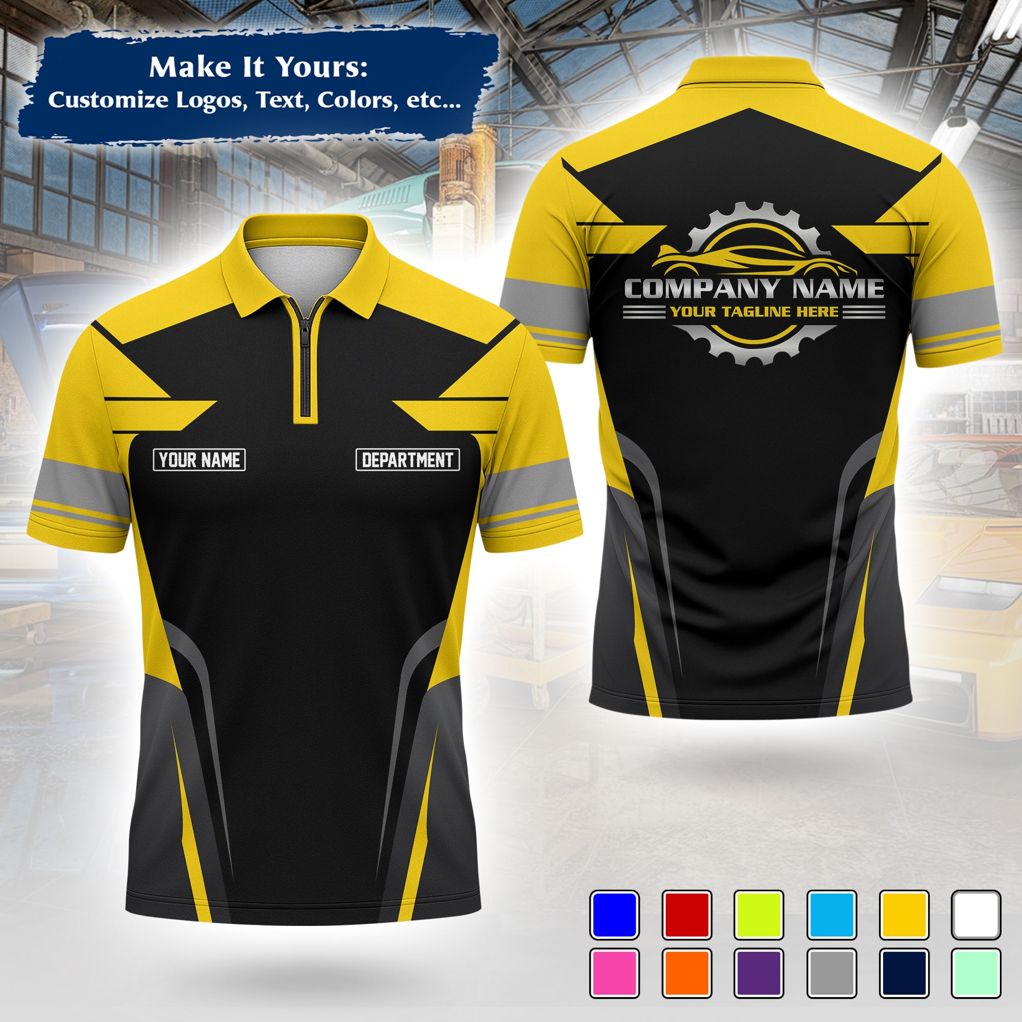 Custom Auto Mechanic Polo Uniform | Embroidered Garage Logo, Tech Name & Phone MCNPL01